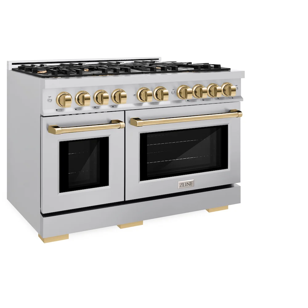 ZLINE Autograph Edition 48 in. 6.7 cu. ft. Select Double Oven Dual Fuel Range with 8 Burner Gas Cooktop in Stainless Steel and Polished Gold Accents, Open Box-Great Condition - Image 6