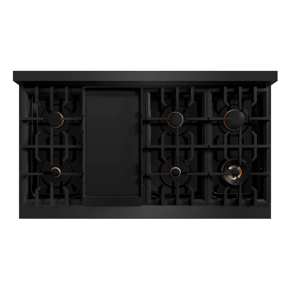ZLINE Autograph Edition 48 in. 6.7 cu. ft. Select Double Oven Gas Range with 8 Burner Cooktop in Black Stainless Steel and Polished Gold Accents, Open Box-Great Condition - Image 2