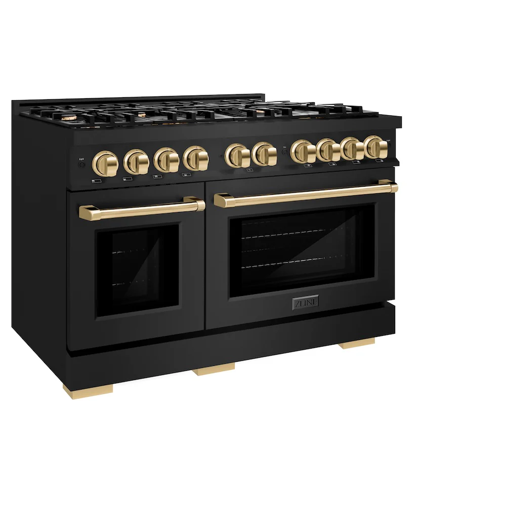 ZLINE Autograph Edition 48 in. 6.7 cu. ft. Select Double Oven Gas Range with 8 Burner Cooktop in Black Stainless Steel and Polished Gold Accents, Open Box-Great Condition - Image 6