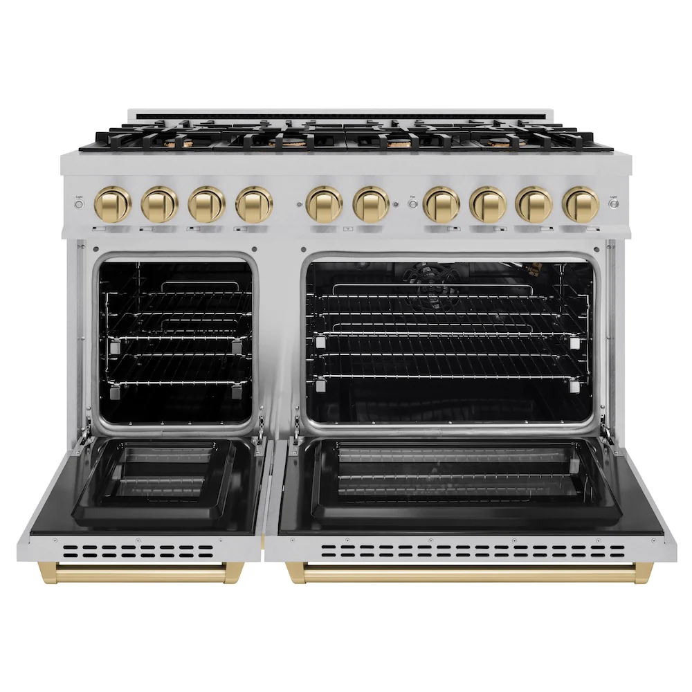 ZLINE Autograph Edition 48 in. 6.7 cu. ft. Select Double Oven Gas Range with 8 Burner Cooktop in Satin Stainless Steel and Champagne Bronze Accents, Open Box-Great Condition - Image 5