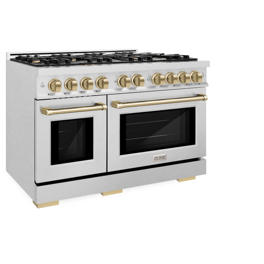 ZLINE Autograph Edition 48 in. 6.7 cu. ft. Select Double Oven Gas Range with 8 Burner Cooktop in Satin Stainless Steel and Champagne Bronze Accents, Open Box-Great Condition - Image 6