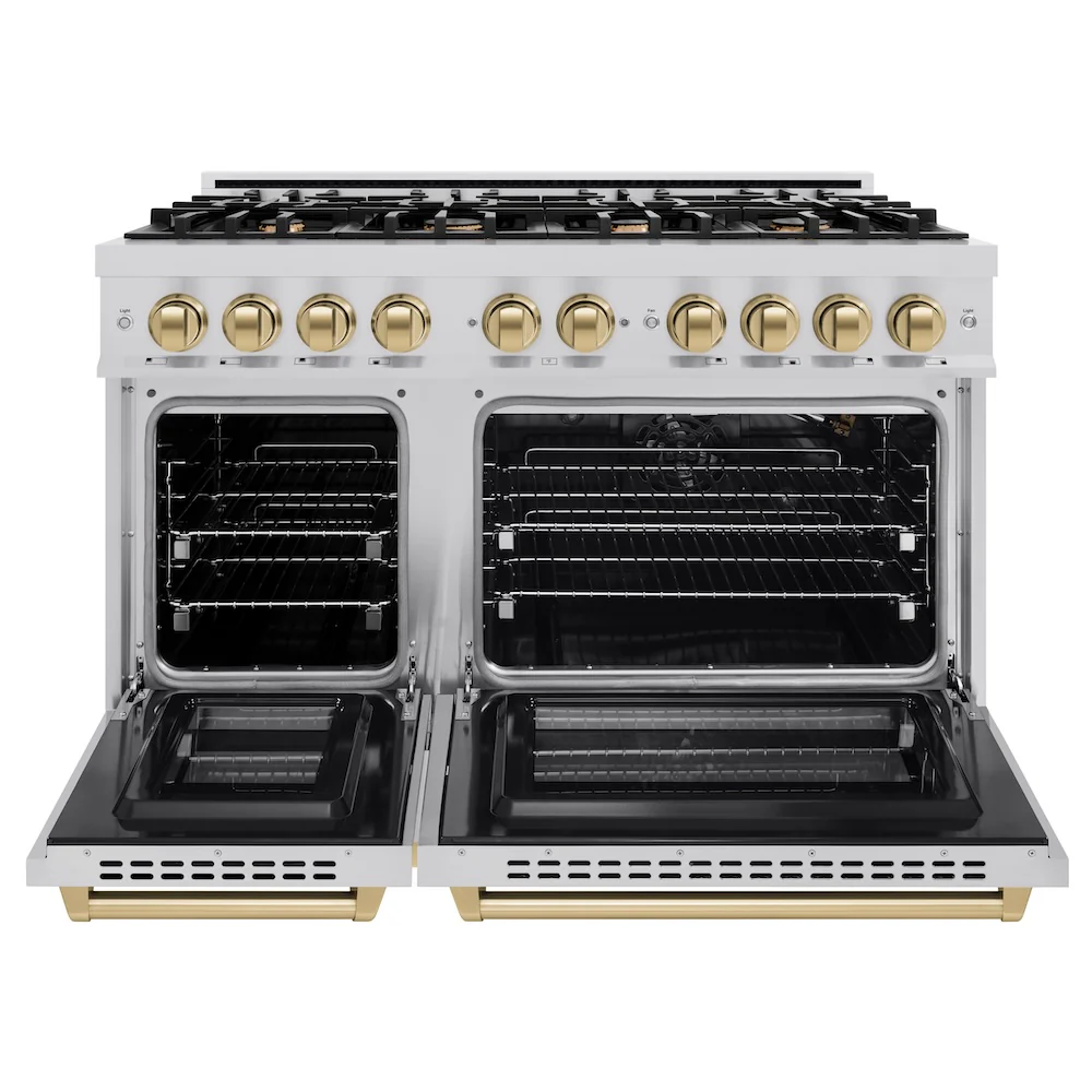 ZLINE Autograph Edition 48 in. 6.7 cu. ft. Select Double Oven Gas Range with 8 Burner Cooktop in Stainless Steel and Champagne Bronze Accents, Open Box-Great Condition - Image 5