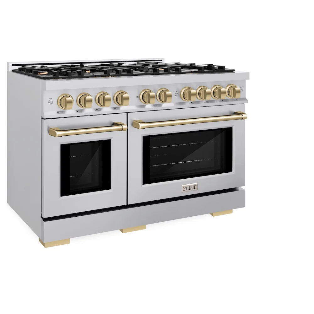 ZLINE Autograph Edition 48 in. 6.7 cu. ft. Select Double Oven Gas Range with 8 Burner Cooktop in Stainless Steel and Champagne Bronze Accents, Open Box-Great Condition - Image 6