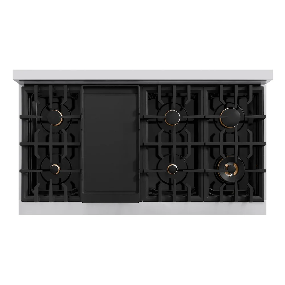 ZLINE Autograph Edition 48 in. 6.7 cu. ft. Select Double Oven Gas Range with 8 Burner Cooktop in Stainless Steel with Black Matte Doors and Polished Gold Accents, Open Box-Great Condition - Image 2