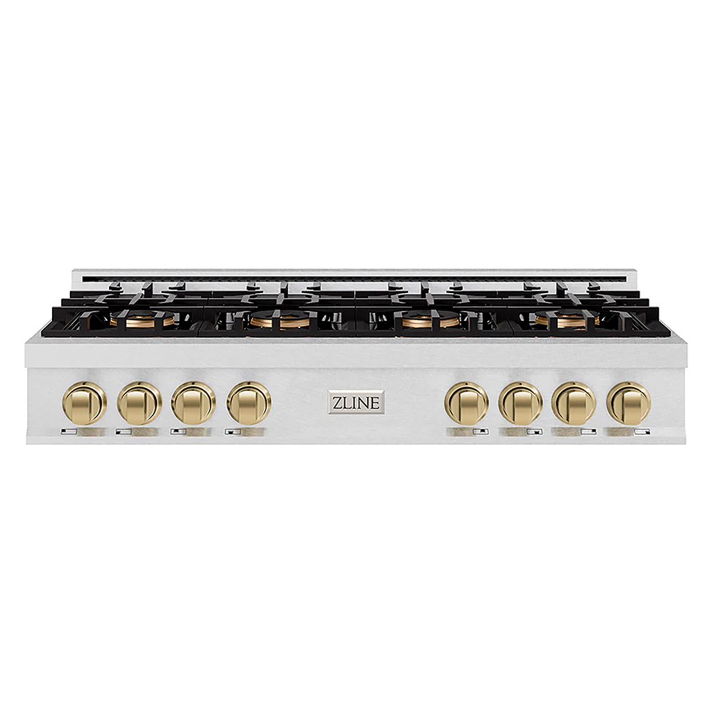 ZLINE Autograph Edition 48 in. Classic Gas Rangetop with 8 Burner DuoPro™ Cooktop in Satin Stainless Steel and Champagne Bronze Accents, Open Box-Great Condition - Image 3