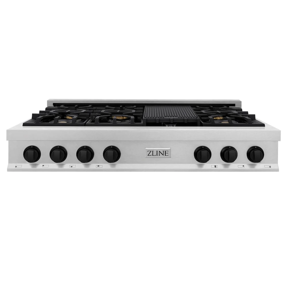 ZLINE Autograph Edition 48 in. Legacy Gas Rangetop with 7 Burners and Porcelain Cooktop in Satin Stainless Steel with Matte Black Accents, Open Box-Great Condition - Image 4