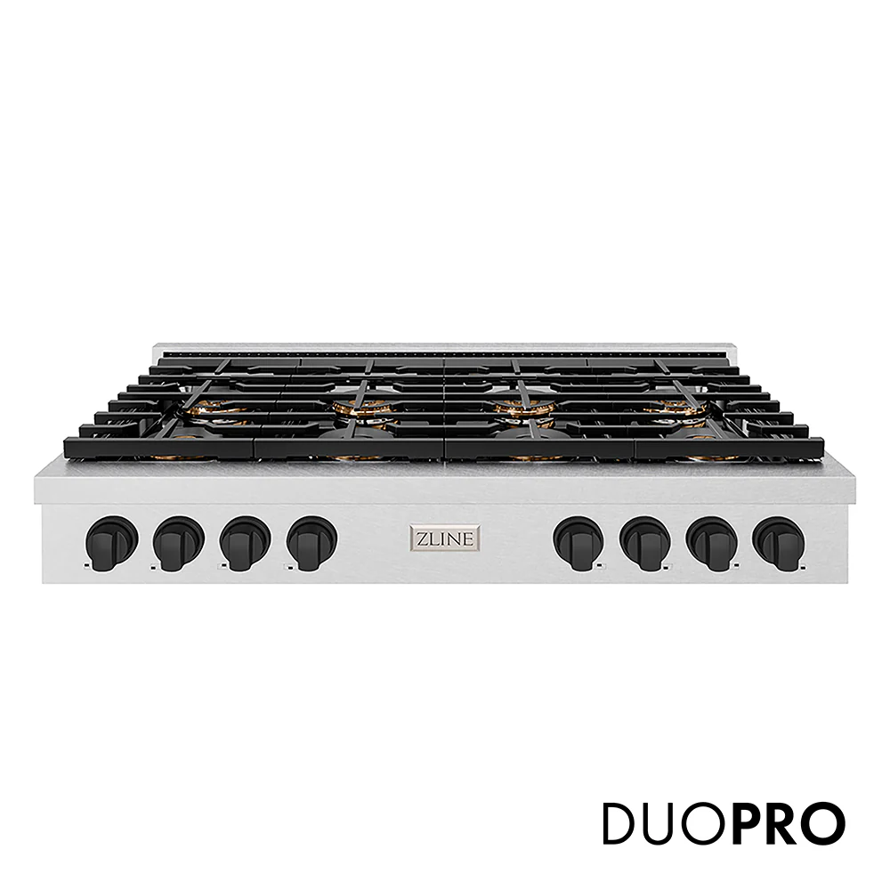 ZLINE Autograph Edition 48 in. Paramount Gas Rangetop with 8 Burner DuoPro™ Cooktop in Satin Stainless Steel and Matte Black Accents, Open Box-Great Condition