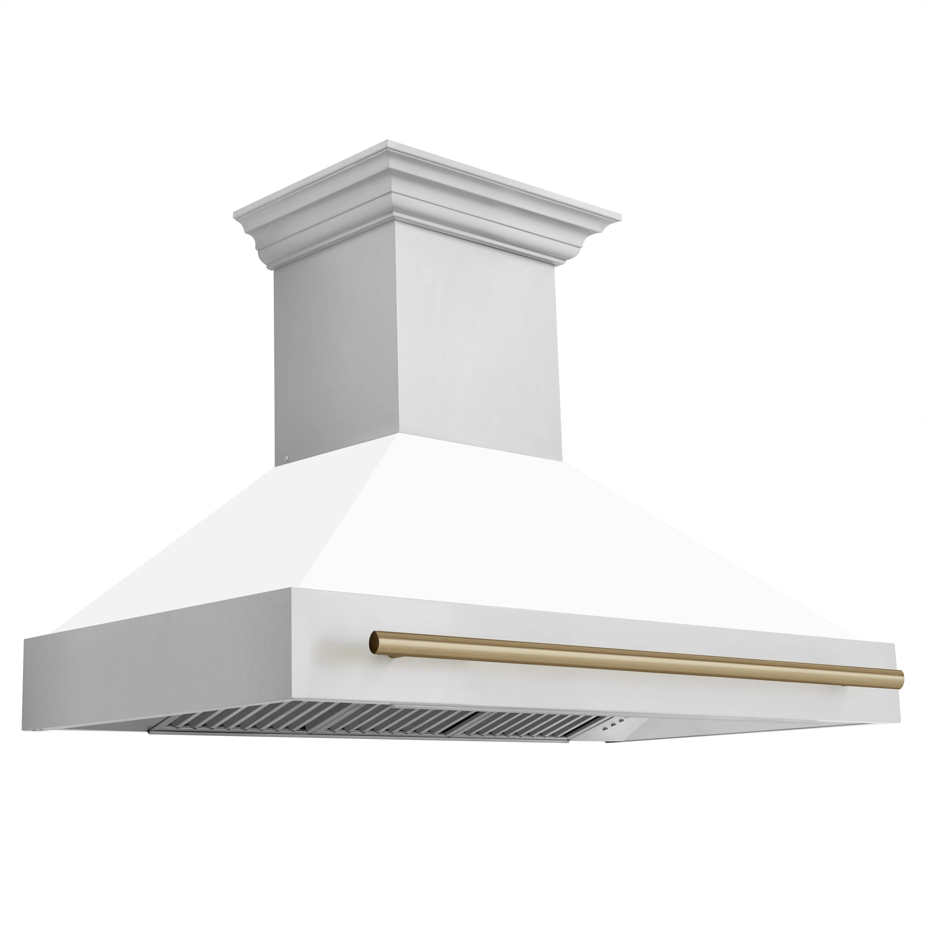 ZLINE 48 in. Autograph Edition Kitchen Package with Stainless Steel Dual Fuel Range with White Matte Door, Range Hood and Dishwasher with Champagne Bronze Accents - Image 4