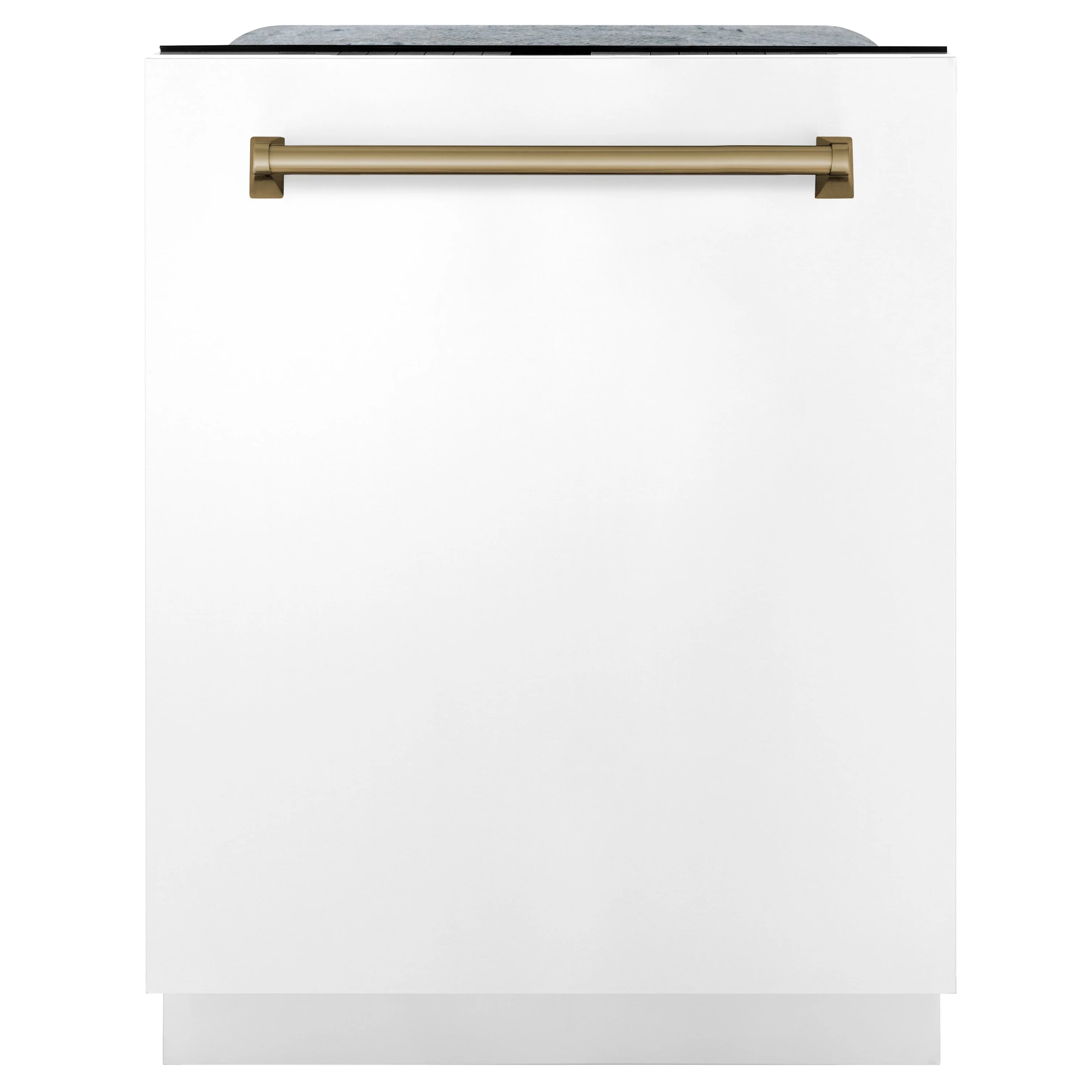 ZLINE 48 in. Autograph Edition Kitchen Package with Stainless Steel Dual Fuel Range with White Matte Door, Range Hood and Dishwasher with Champagne Bronze Accents - Image 6