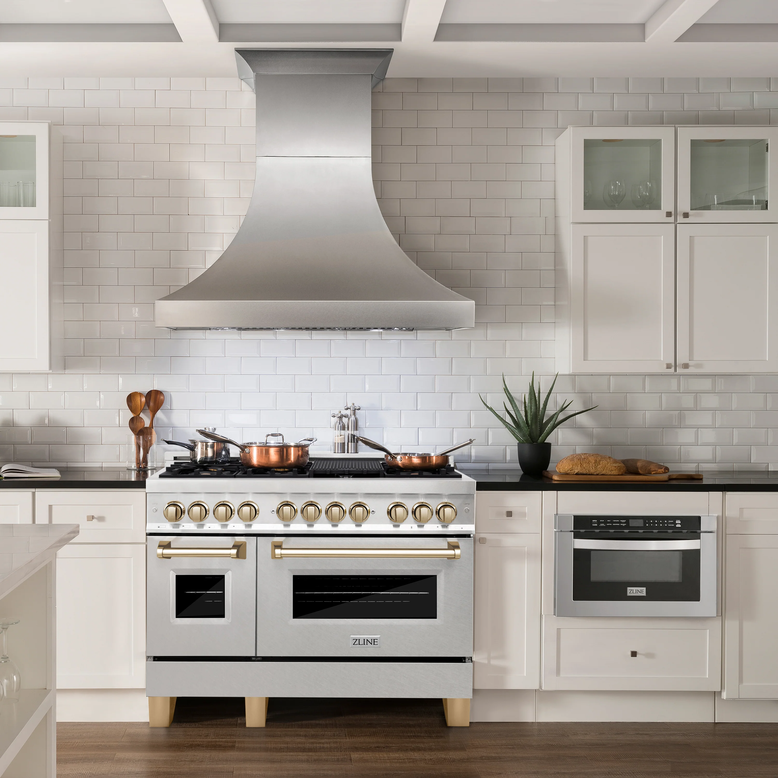 ZLINE Autograph Edition 48 in. 6.0 cu. ft. Legacy Dual Fuel Range with 7 Burner Gas Cooktop and 2 Electric Ovens in Satin Stainless Steel and Polished Gold Accents (RASZ-SN-48-G) - Image 11