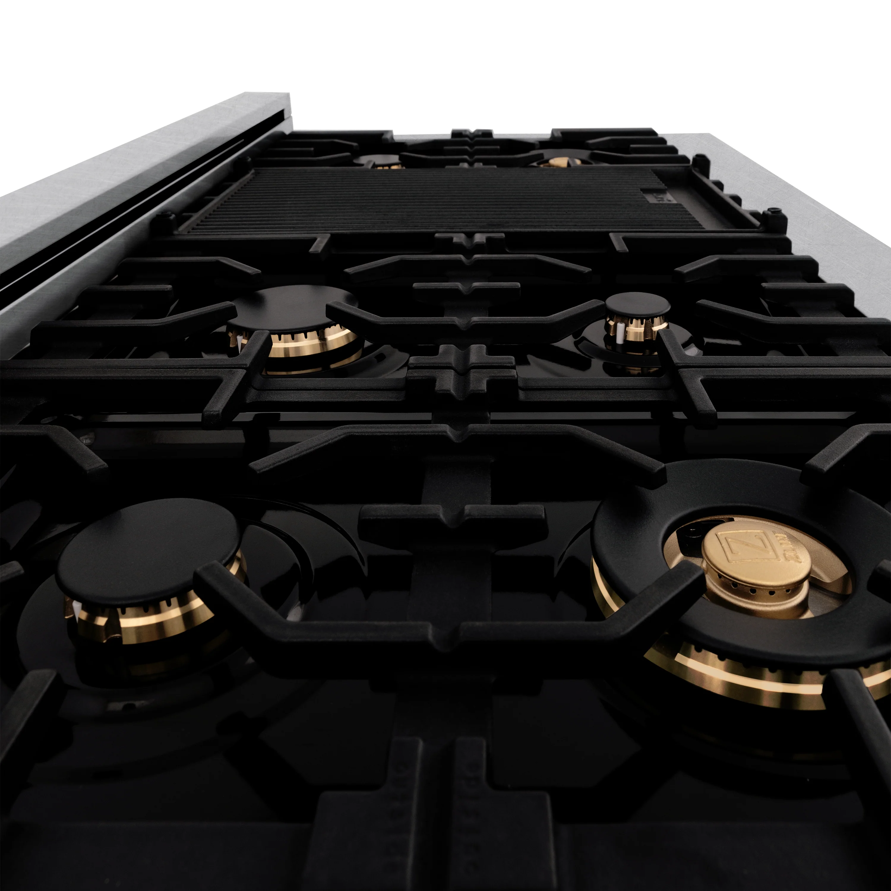 ZLINE Autograph Edition 48 in. 6.0 cu. ft. Legacy Dual Fuel Range with 7 Burner Gas Cooktop and 2 Electric Ovens in Satin Stainless Steel with White Matte Doors and Polished Gold Accents (RASZ-WM-48-G) - Image 8