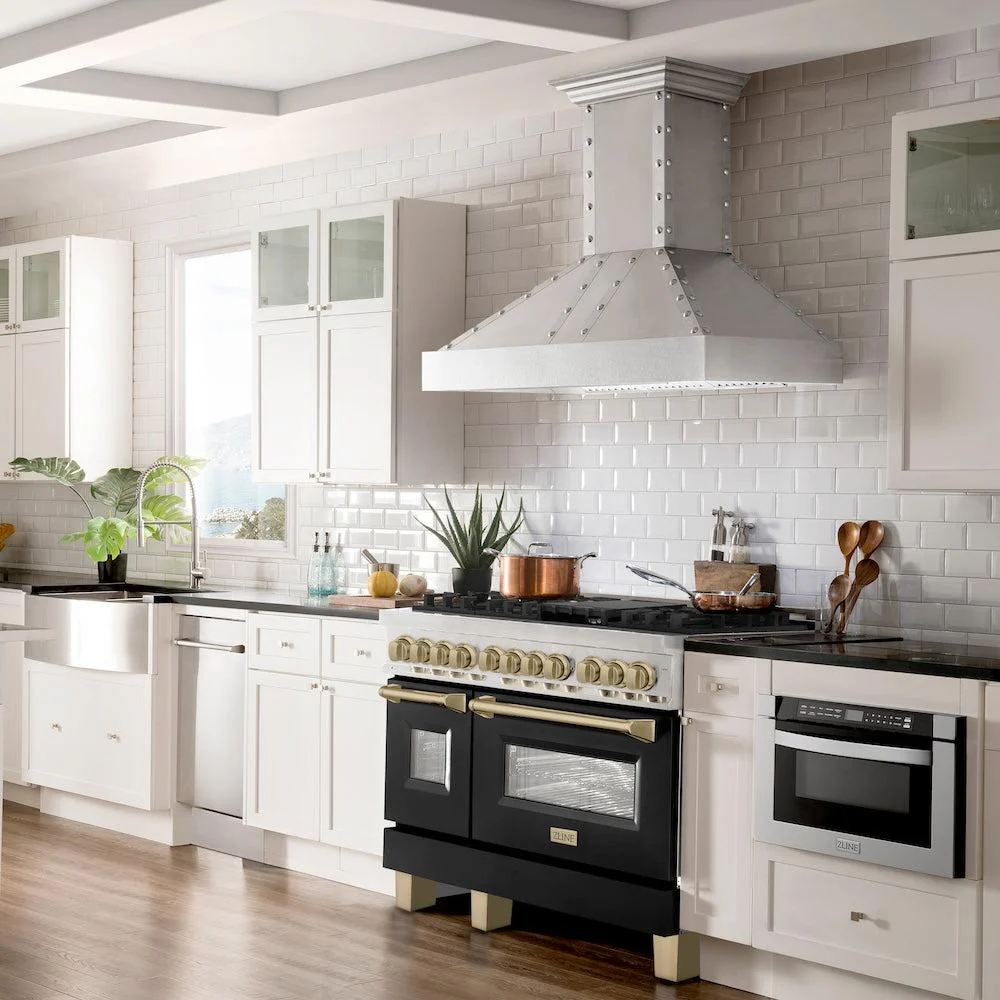 ZLINE Autograph Edition 48 in. 6.0 cu. ft. Legacy Dual Fuel Range with 7 Burner Gas Cooktop and 2 Electric Ovens (RAZ-BLM-48-CB) - Image 2