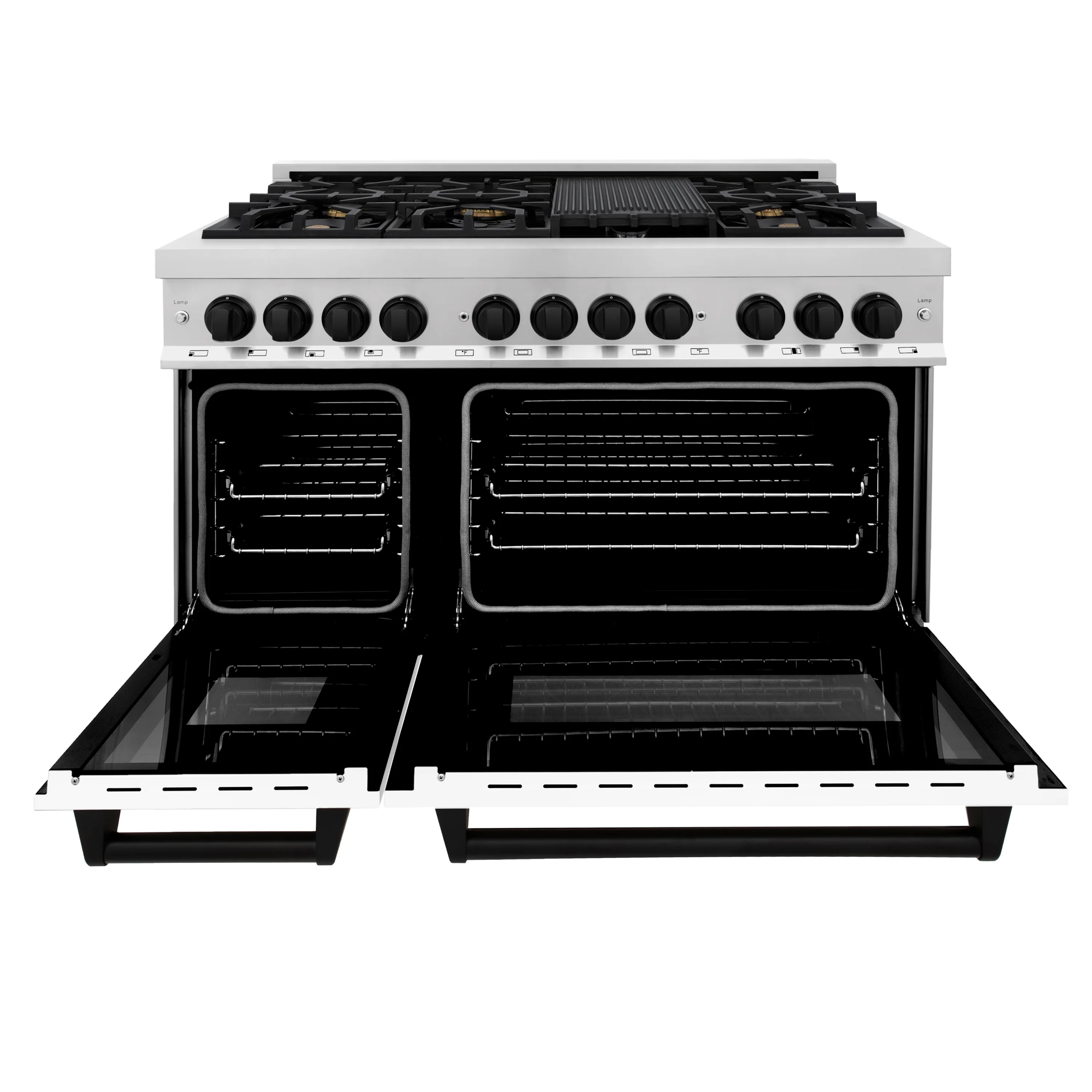 ZLINE Autograph Edition 48 in. 6.0 cu. ft. Legacy Dual Fuel Range with 7 Burner Gas Cooktop and 2 Electric Ovens in Stainless Steel with White Matte Doors and Matte Black Accents (RAZ-WM-48-MB) - Image 5