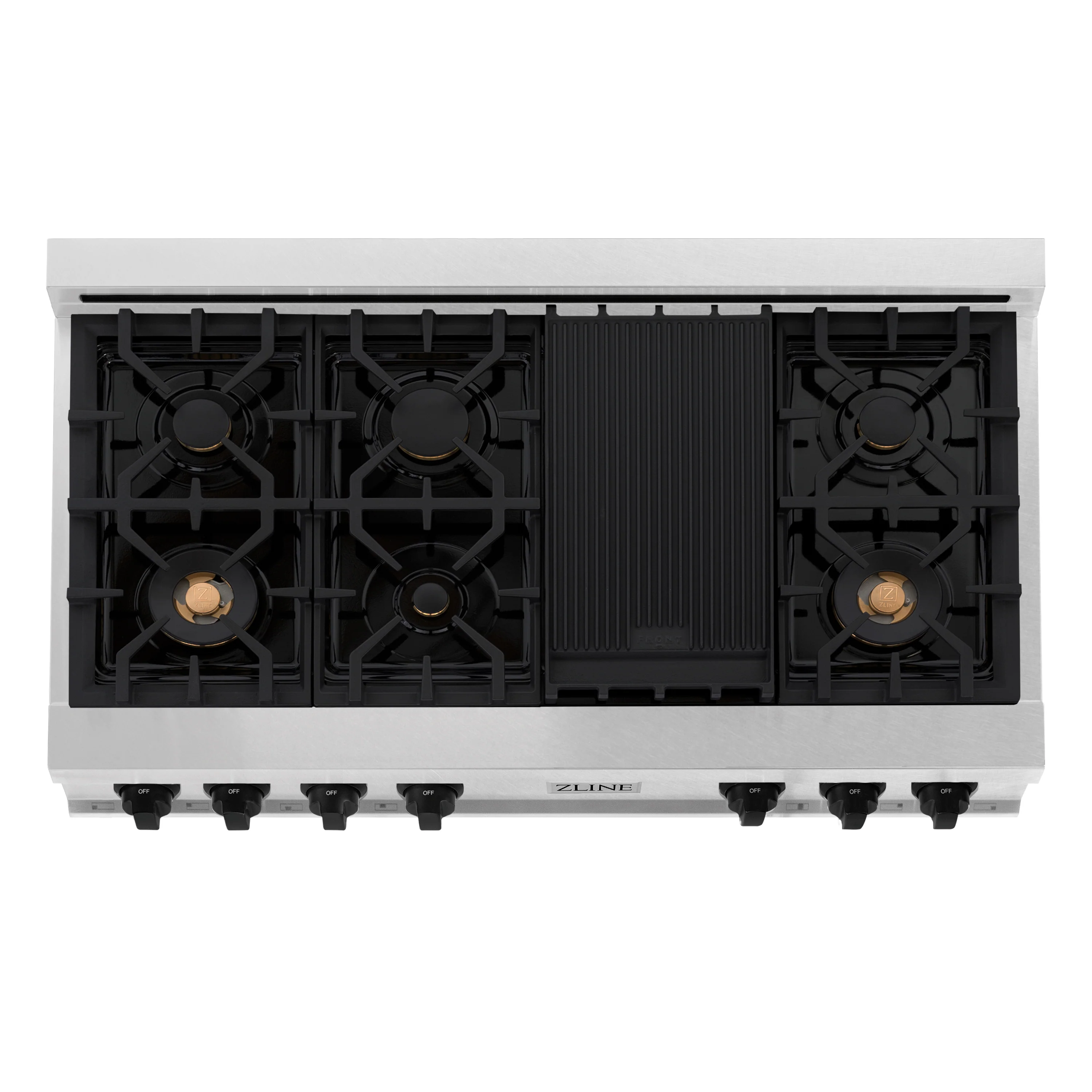 ZLINE Autograph Edition 48 in. Legacy Gas Rangetop with 7 Burners and Porcelain Cooktop in Satin Stainless Steel with Matte Black Accents (RTSZ-48-MB) - Image 3
