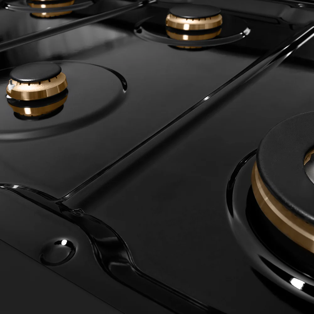 ZLINE Autograph Edition 48 in. 6.7 cu. ft. Paramount Double Oven Dual Fuel Range with 8 Burner Gas Cooktop in Black Stainless Steel and Champagne Bronze Helix Handles and Knob Accents (SDRBZ-48-KCB) - Image 9