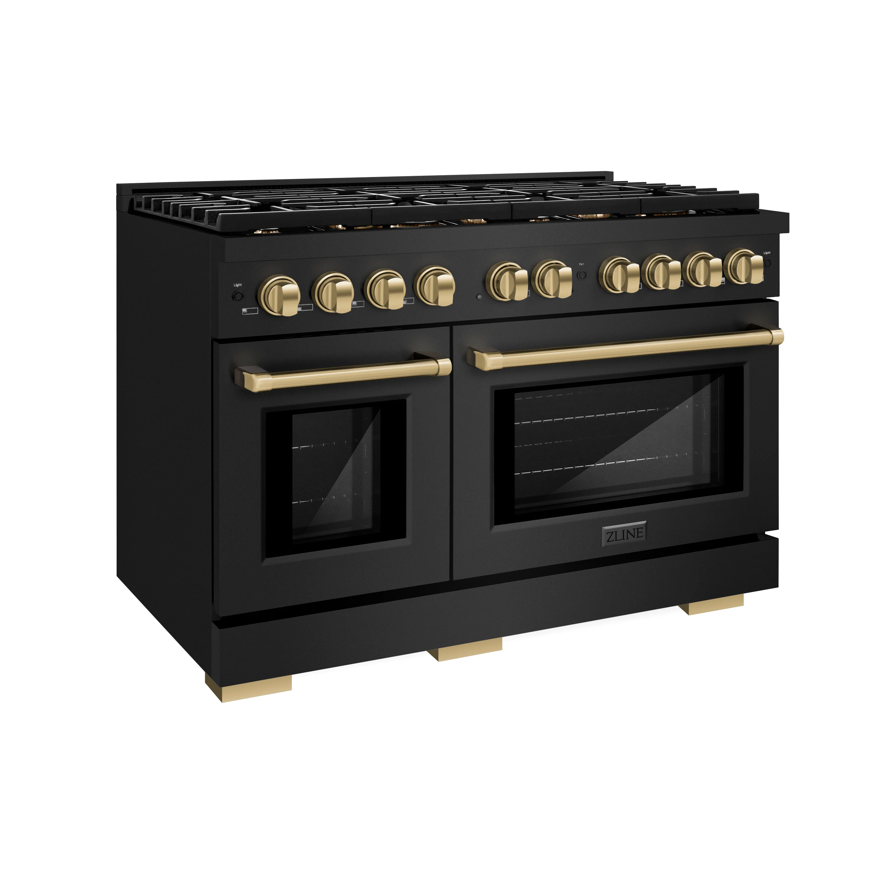 ZLINE Autograph Edition 48 in. 6.7 cu. ft. Paramount Double Oven Dual Fuel Range with 8 Burner Gas Cooktop in Black Stainless Steel and Champagne Bronze Accents (SDRBZ-48-CB) - Image 4