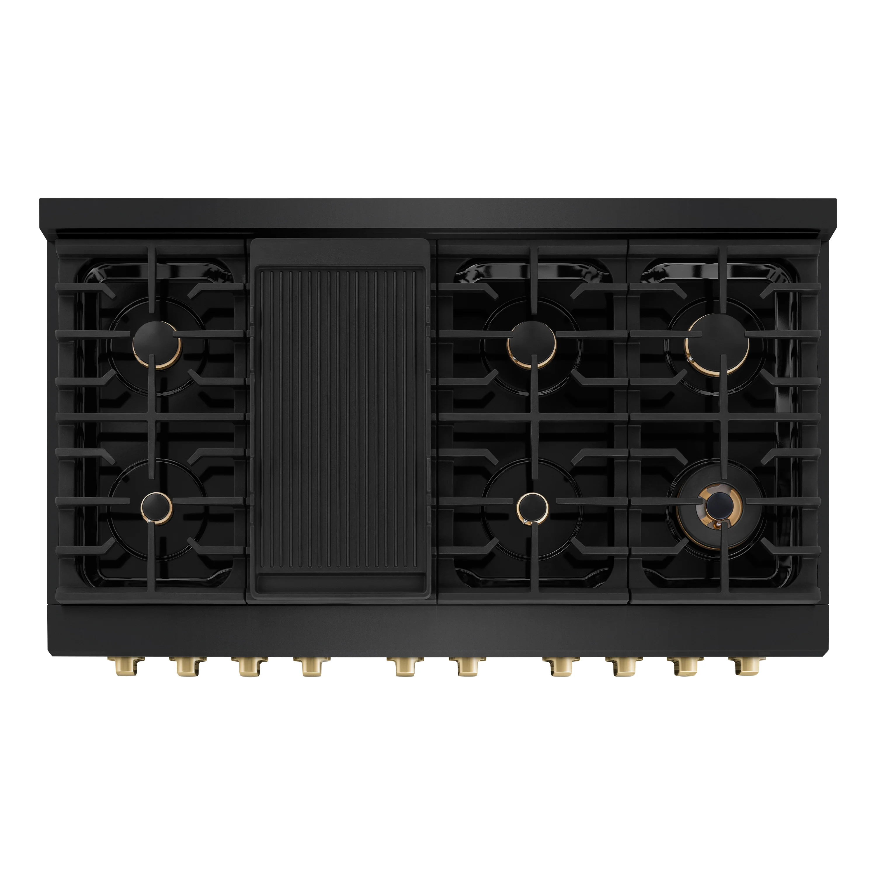 ZLINE Autograph Edition 48 in. 6.7 cu. ft. Paramount Double Oven Dual Fuel Range with 8 Burner Gas Cooktop in Black Stainless Steel and Champagne Bronze Accents (SDRBZ-48-CB) - Image 5