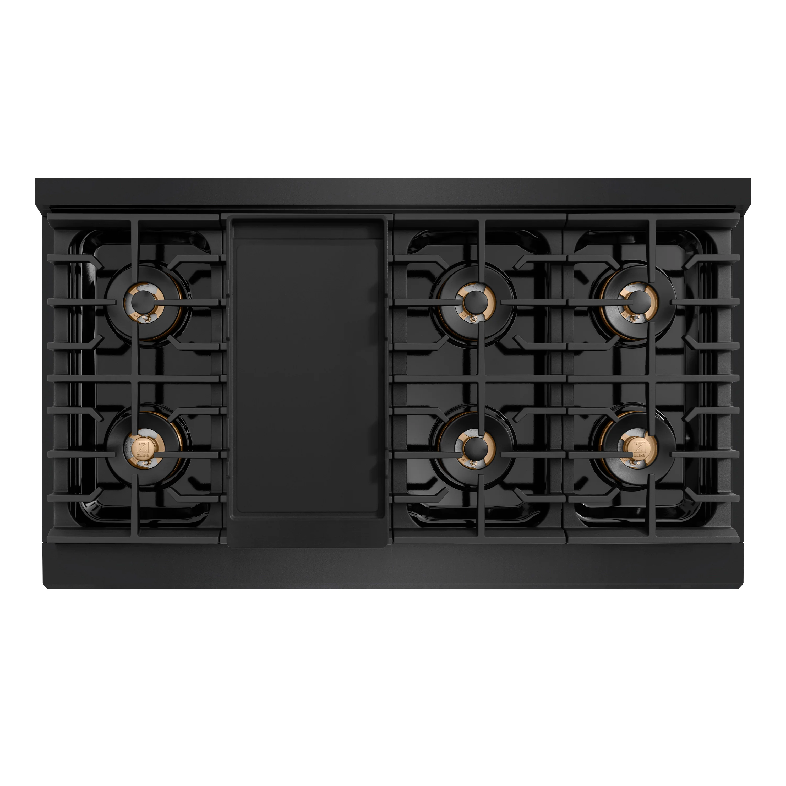 ZLINE Autograph Edition 48 in. 6.7 cu. ft. Paramount Dual Fuel Range with 8 Burner DuoPro™ Cooktop and Dual Ovens in Black Stainless Steel with Champagne Bronze Helix Handles and Accents (PSDRBZ-48-KCB) - Image 2