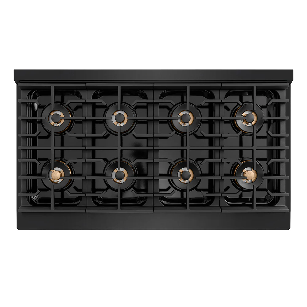 ZLINE Autograph Edition 48 in. 6.7 cu. ft. Paramount Dual Fuel Range with 8 Burner DuoPro™ Cooktop and Dual Ovens in Black Stainless Steel and Champagne Bronze Accents (PSDRBZ-48-CB) - Image 2