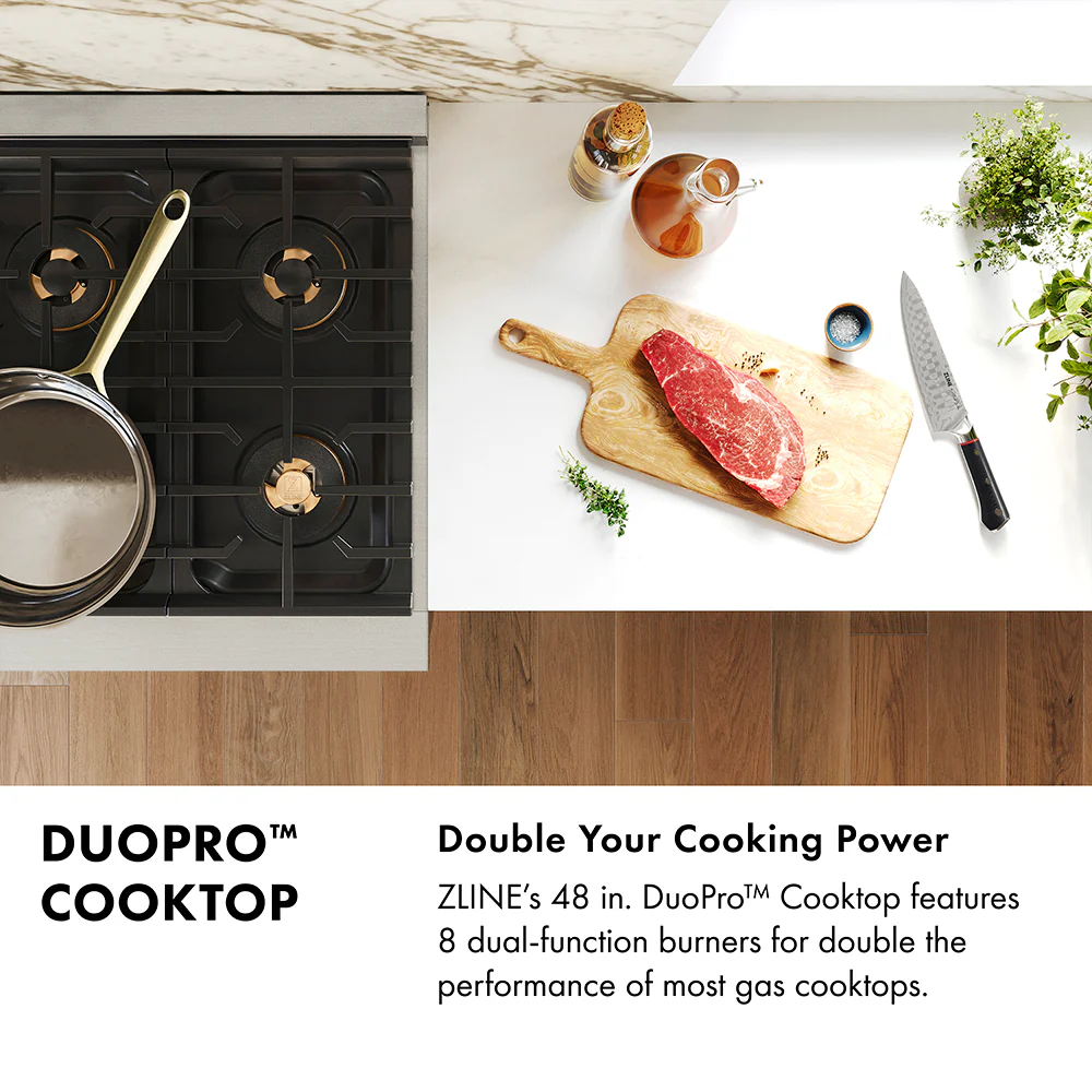 ZLINE Autograph Edition 48 in. 6.7 cu. ft. Paramount Dual Fuel Range with 8 Burner DuoPro™ Cooktop and Dual Ovens in Satin Stainless Steel with White Matte Doors and Polished Gold Accents (PSDRSZ-WM-48-G) - Image 17