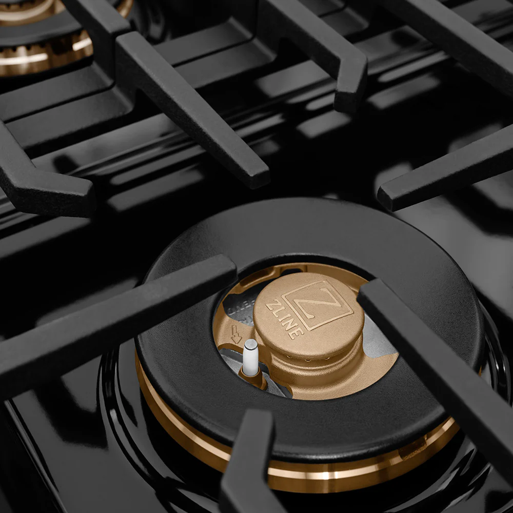 ZLINE Autograph Edition 48 in. 6.7 cu. ft. Paramount Dual Fuel Range with 8 Burner DuoPro™ Cooktop and Dual Ovens with Black Matte Doors and Champagne Bronze Accents (PSDRZ-BLM-48-CB) - Image 4