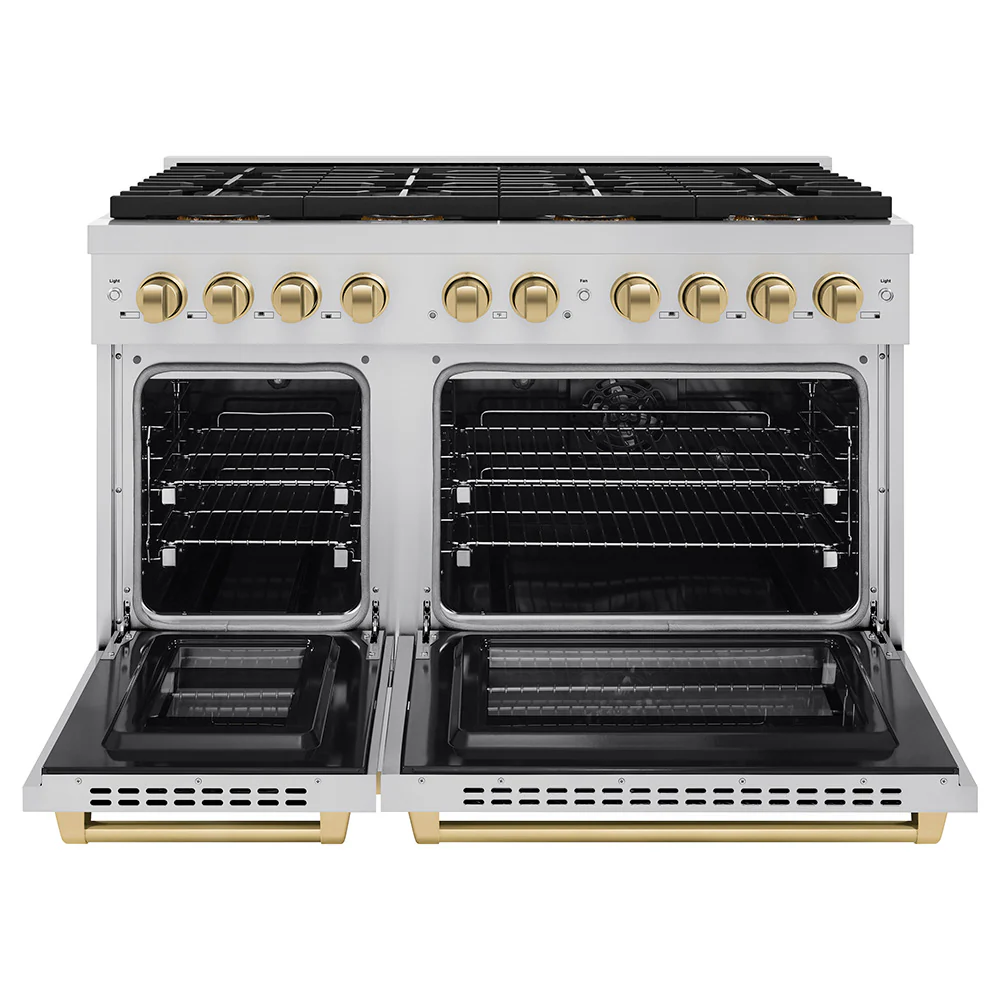 ZLINE Autograph Edition 48 in. 6.7 cu. ft. Paramount Dual Fuel Range with 8 Burner DuoPro™ Cooktop and Dual Ovens in Stainless Steel and Champagne Bronze Accents (PSDRZ-48-CB) - Image 3