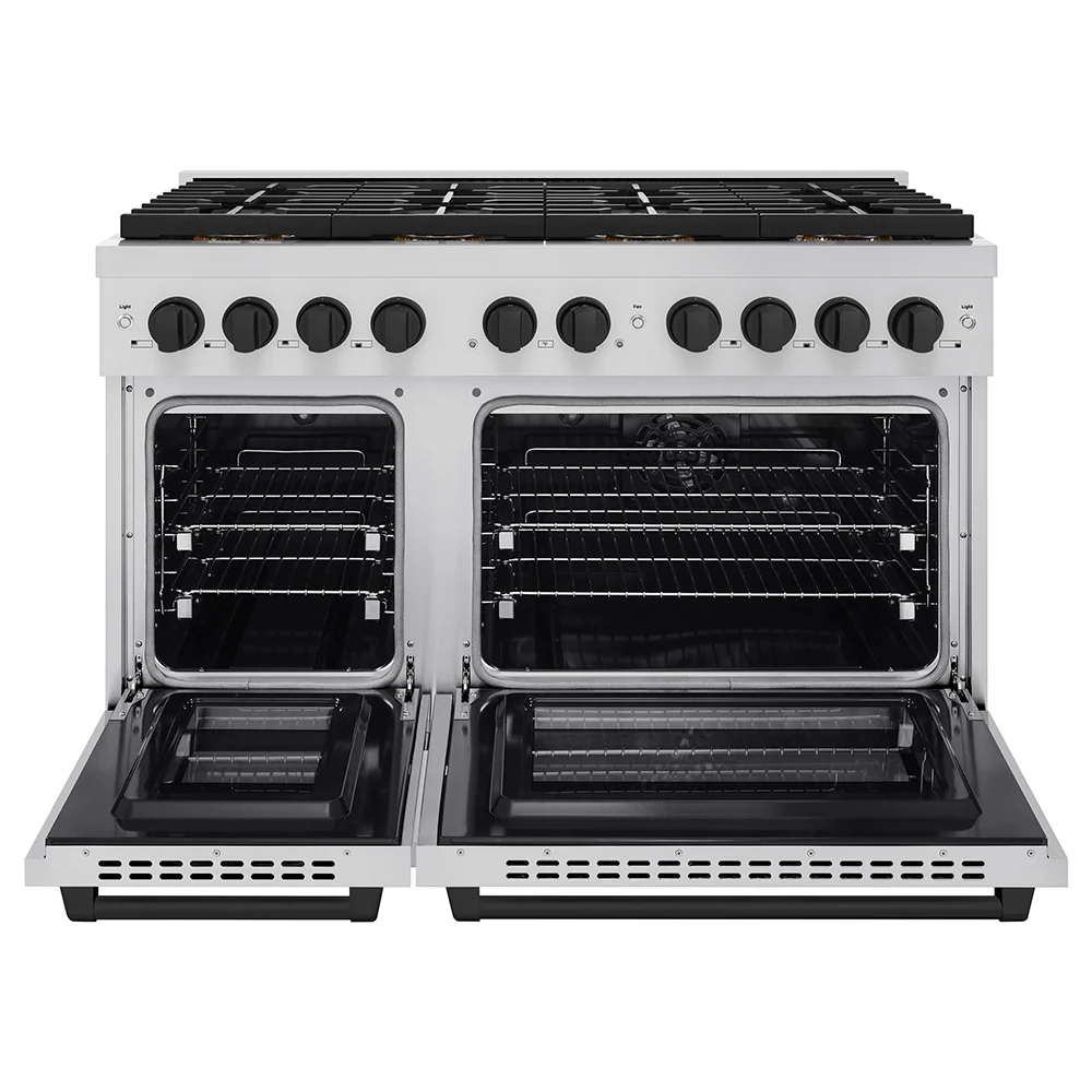 ZLINE Autograph Edition 48 in. 6.7 cu. ft. Paramount Dual Fuel Range with 8 Burner DuoPro™ Cooktop and Dual Ovens in Stainless Steel and Matte Black Accents (PSDRZ-48-MB) - Image 3