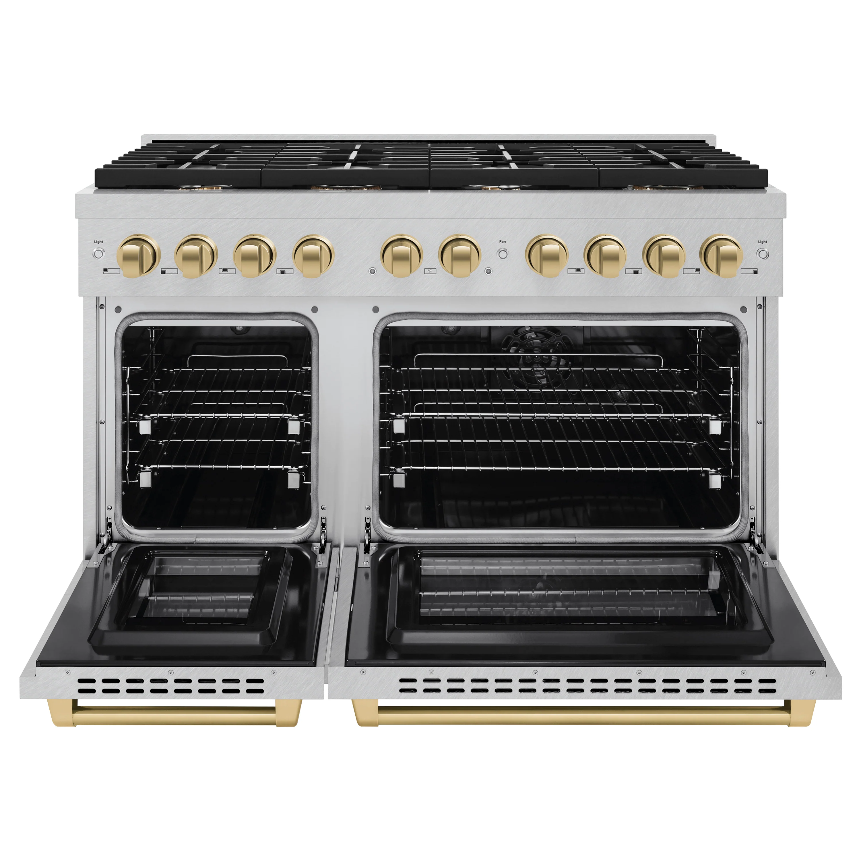 ZLINE Autograph Edition 48 in. 6.7 cu. ft. Paramount Double Oven Dual Fuel Range with 8 Burner Gas Cooktop in Satin Stainless Steel and Champagne Bronze Accents (SDRSZ-48-CB) - Image 6