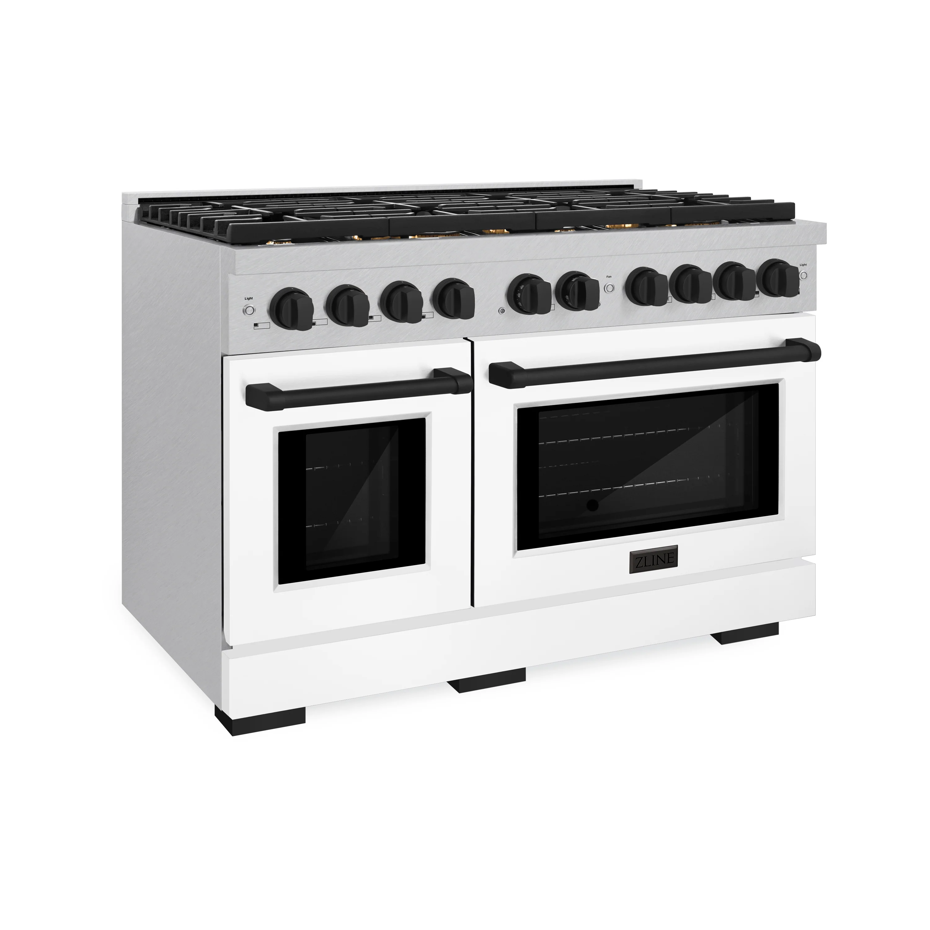 ZLINE Autograph Edition 48 in. 6.7 cu. ft. Paramount Double Oven Dual Fuel Range with 8 Burner Gas Cooktop in Satin Stainless Steel with White Matte Doors and Matte Black Accents (SDRSZ-WM-48-MB) - Image 3