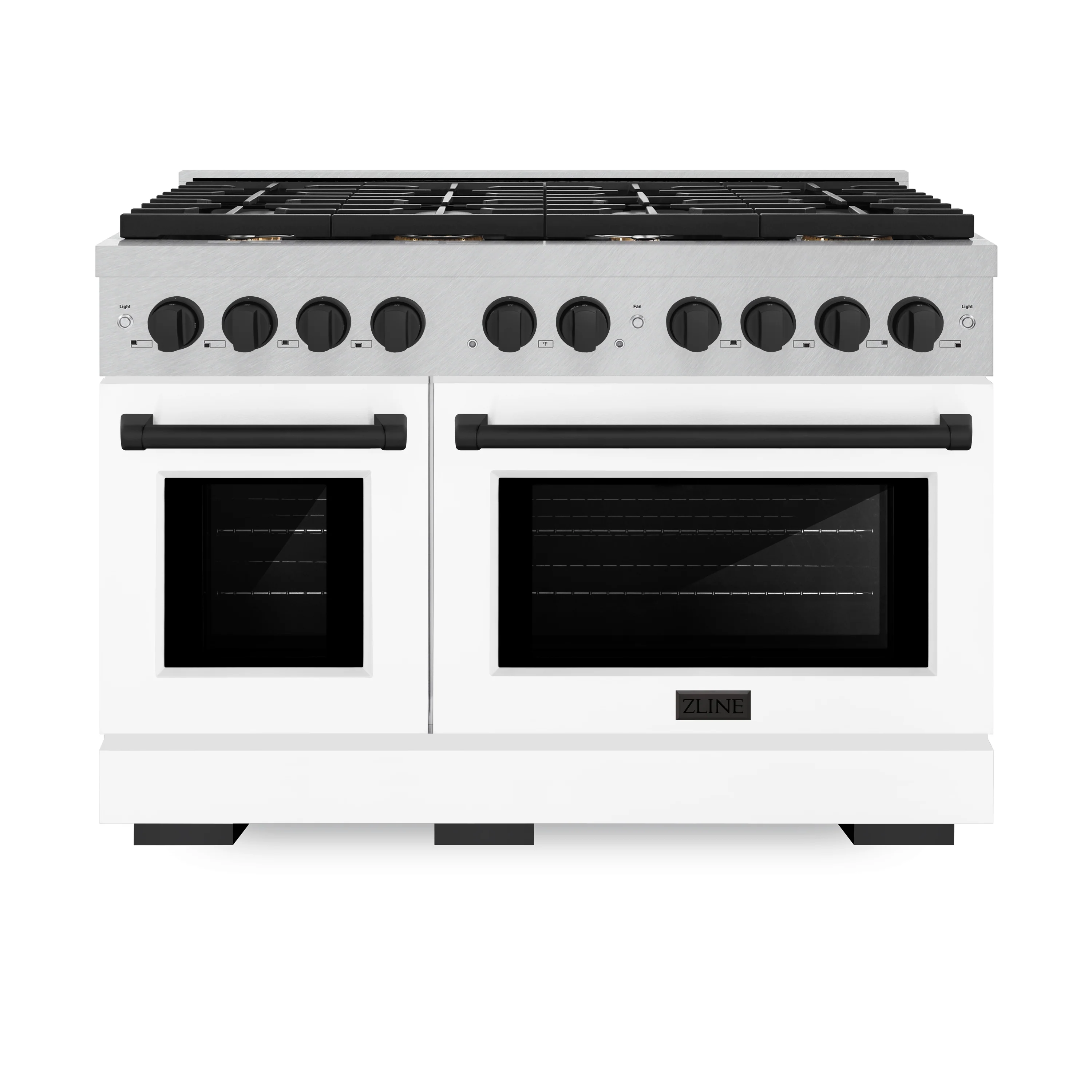 ZLINE Autograph Edition 48 in. 6.7 cu. ft. Paramount Double Oven Dual Fuel Range with 8 Burner Gas Cooktop in Satin Stainless Steel with White Matte Doors and Matte Black Accents (SDRSZ-WM-48-MB) - Image 4