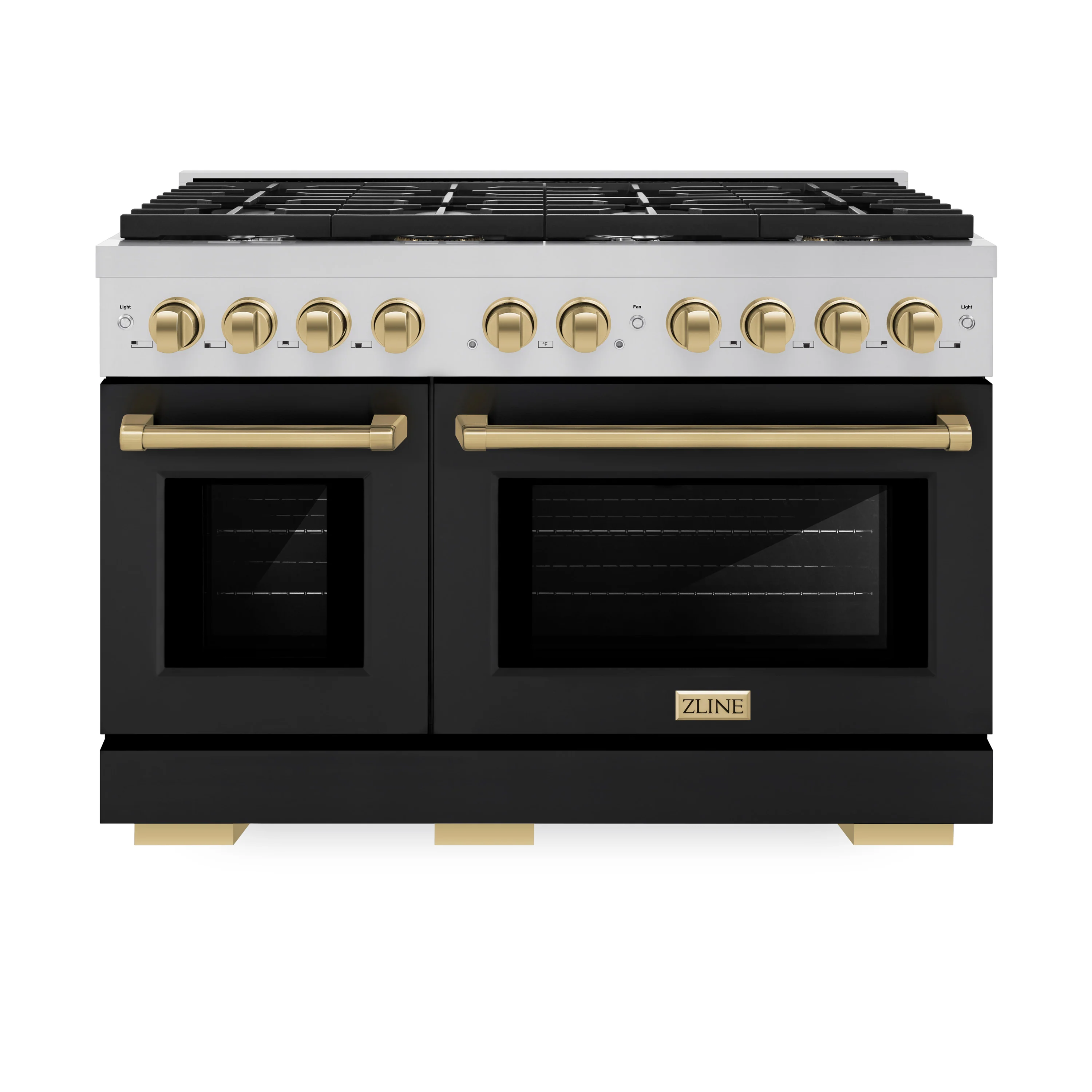 ZLINE Autograph Edition 48 in. 6.7 cu. ft. Paramount Double Oven Dual Fuel Range with 8 Burner Gas Cooktop in Stainless Steel with Black Matte Doors and Champagne Bronze Accents (SDRZ-BLM-48-CB) - Image 2