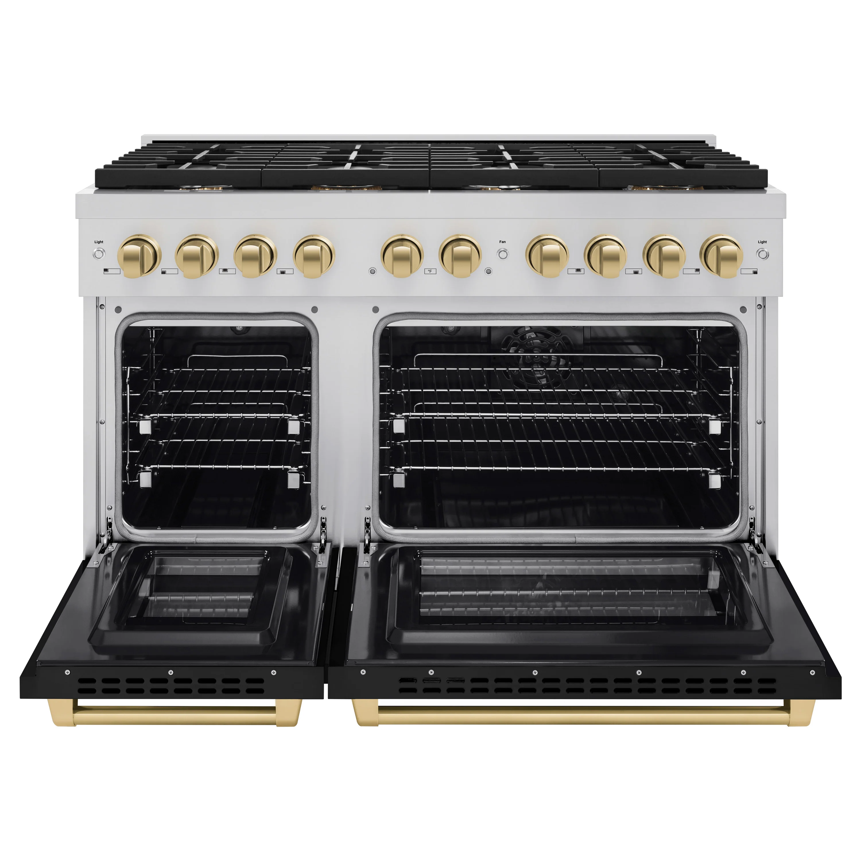 ZLINE Autograph Edition 48 in. 6.7 cu. ft. Paramount Double Oven Dual Fuel Range with 8 Burner Gas Cooktop in Stainless Steel with Black Matte Doors and Champagne Bronze Accents (SDRZ-BLM-48-CB) - Image 3