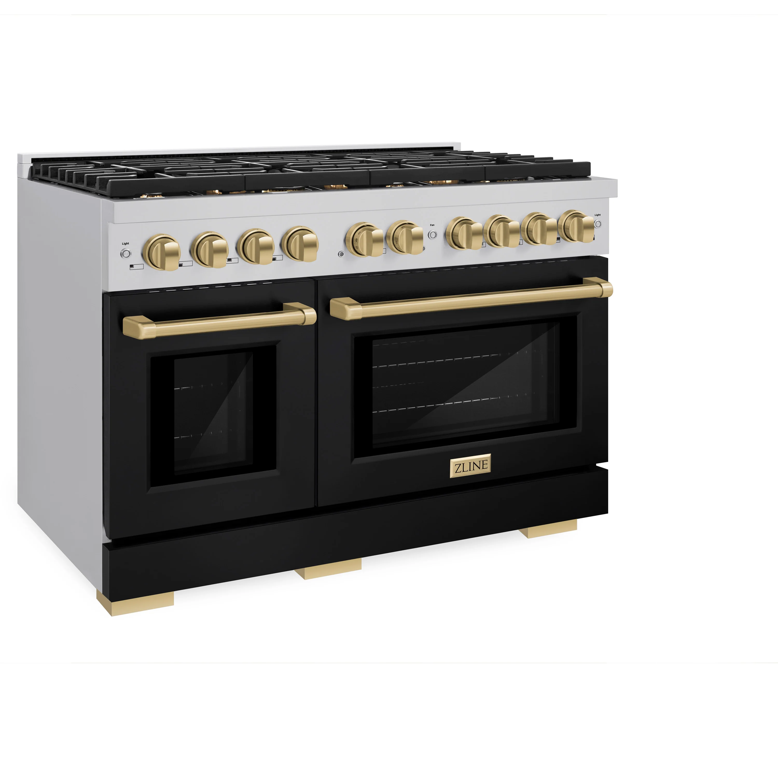 ZLINE Autograph Edition 48 in. 6.7 cu. ft. Paramount Double Oven Dual Fuel Range with 8 Burner Gas Cooktop in Stainless Steel with Black Matte Doors and Champagne Bronze Accents (SDRZ-BLM-48-CB) - Image 5