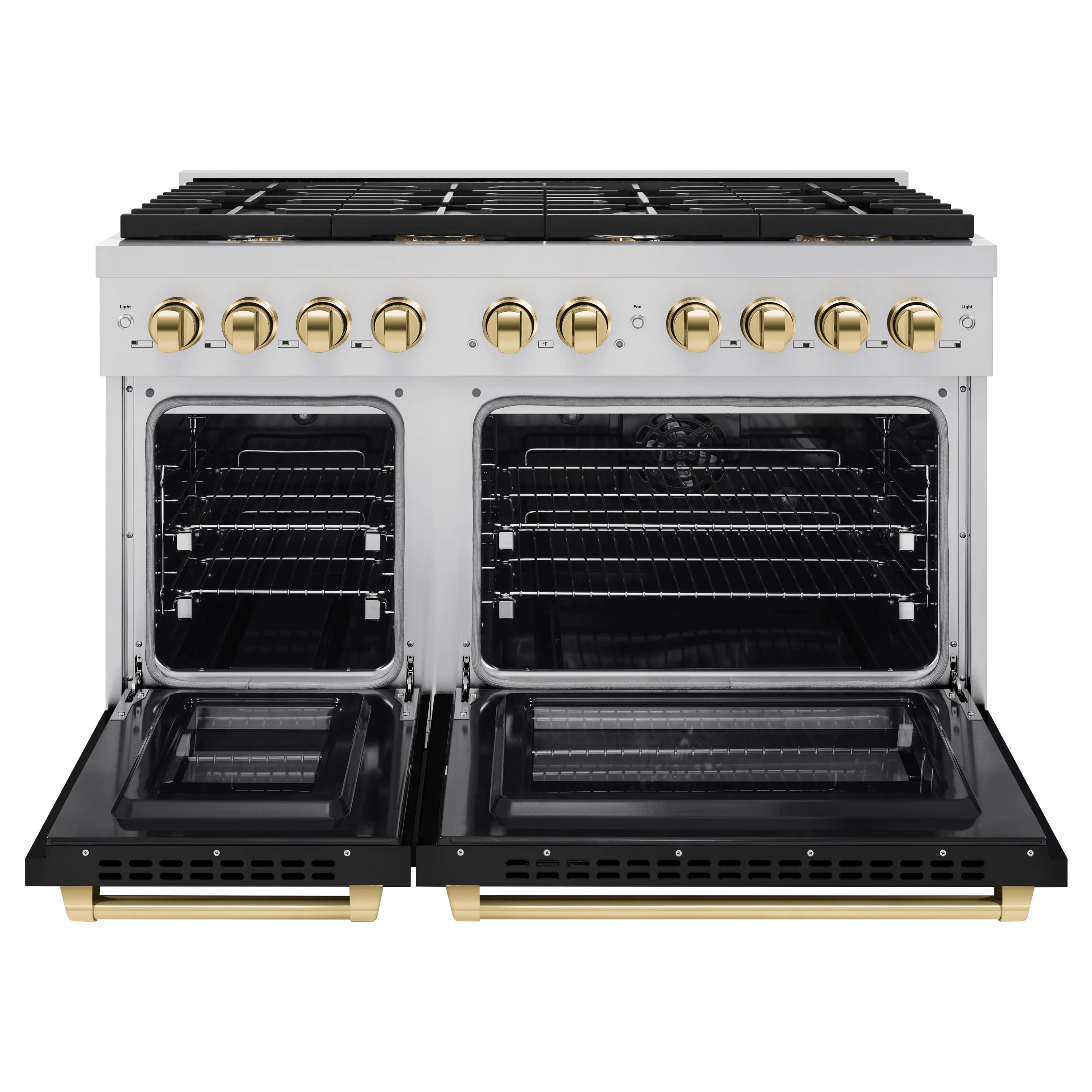 ZLINE Autograph Edition 48 in. 6.7 cu. ft. Paramount Double Oven Dual Fuel Range with 8 Burner Gas Cooktop in Stainless Steel with Black Matte Doors and Polished Gold Accents (SDRZ-BLM-48-G) - Image 3