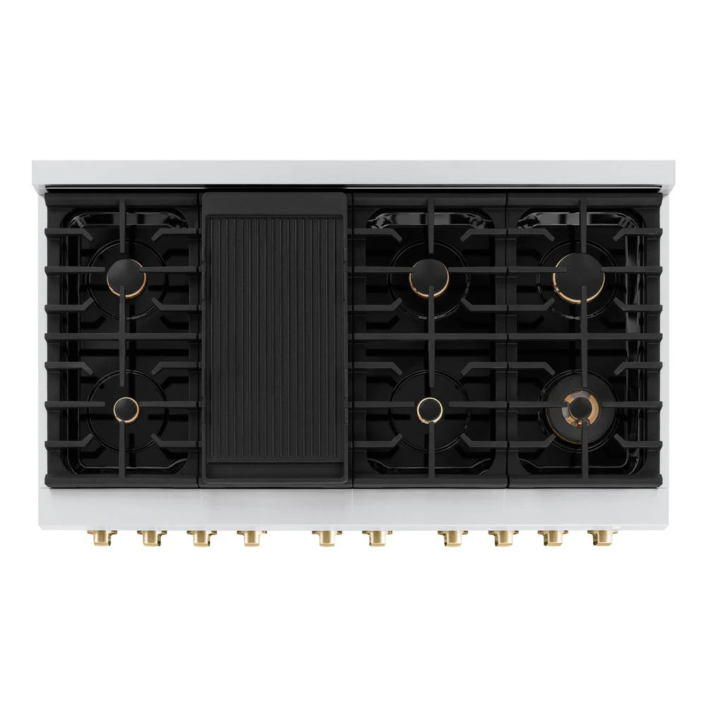 ZLINE Autograph Edition 48 in. 6.7 cu. ft. Paramount Double Oven Dual Fuel Range with 8 Burner Gas Cooktop in Stainless Steel and Polished Gold Accents (SDRZ-48-G) - Image 6