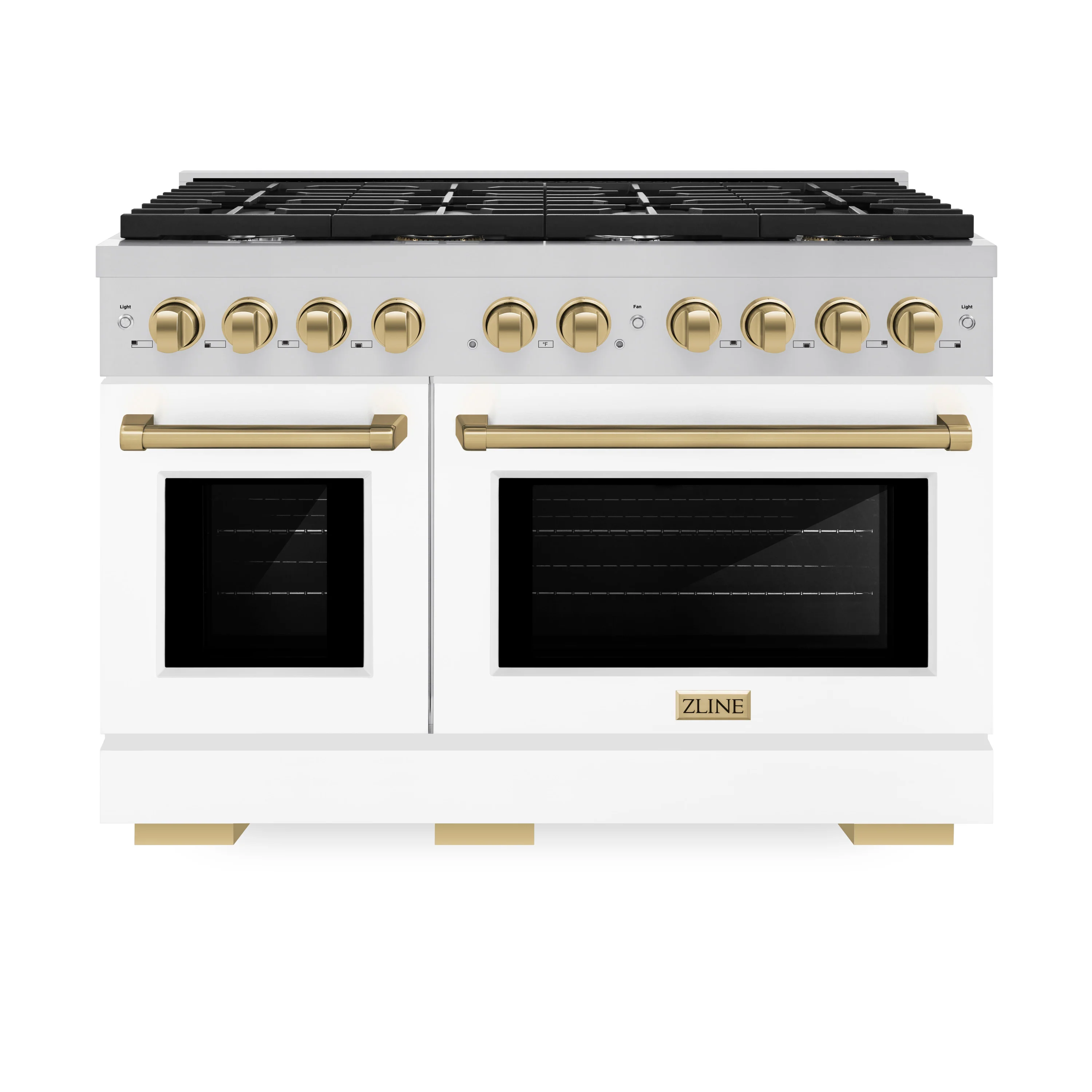 ZLINE Autograph Edition 48 in. 6.7 cu. ft. Paramount Double Oven Dual Fuel Range with 8 Burner Gas Cooktop in Stainless Steel with White Matte Doors and Champagne Bronze Accents (SDRZ-WM-48-CB) - Image 2