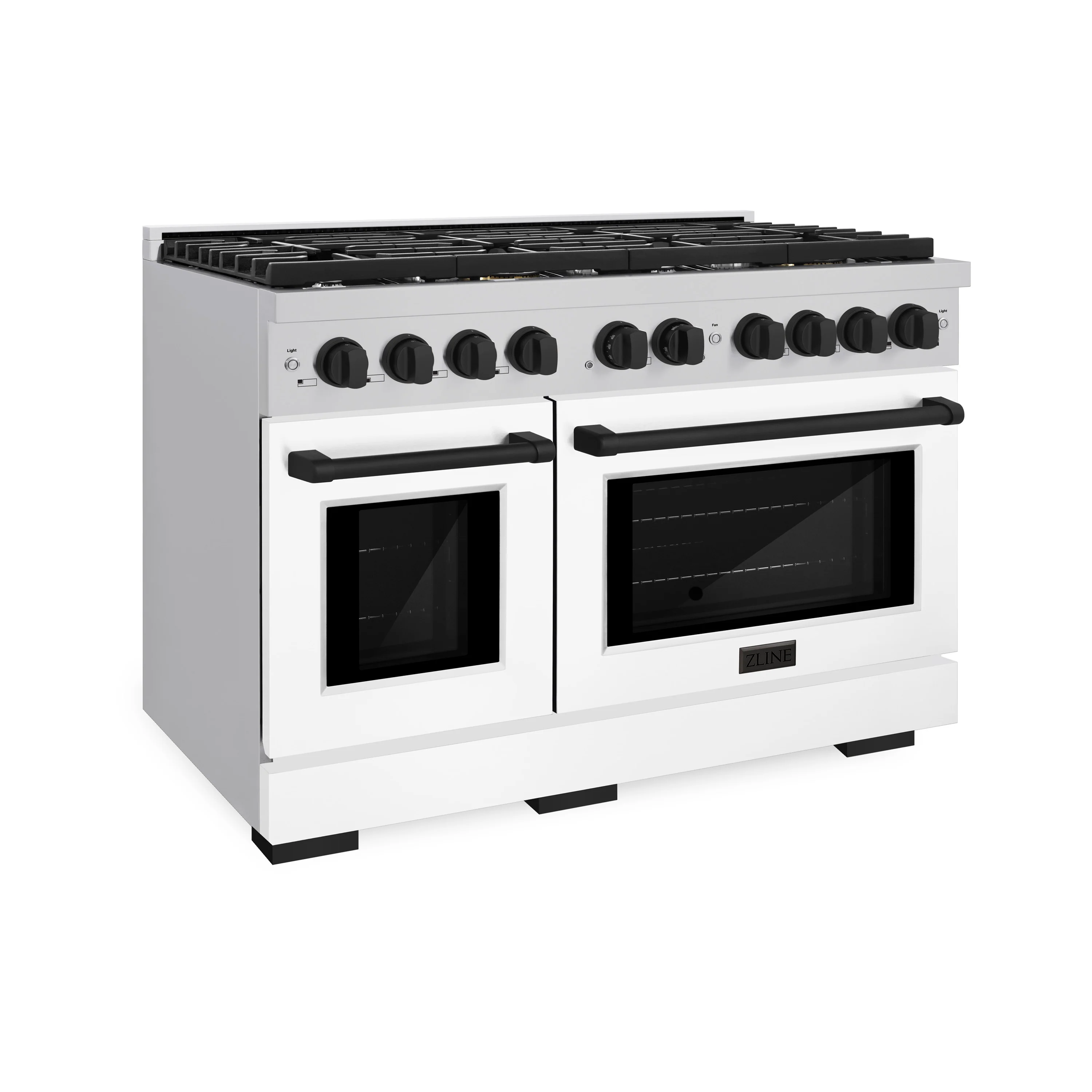 ZLINE Autograph Edition 48 in. 6.7 cu. ft. Paramount Double Oven Dual Fuel Range with 8 Burner Gas Cooktop in Stainless Steel with White Matte Doors and Matte Black Accents (SDRZ-WM-48-MB) - Image 4