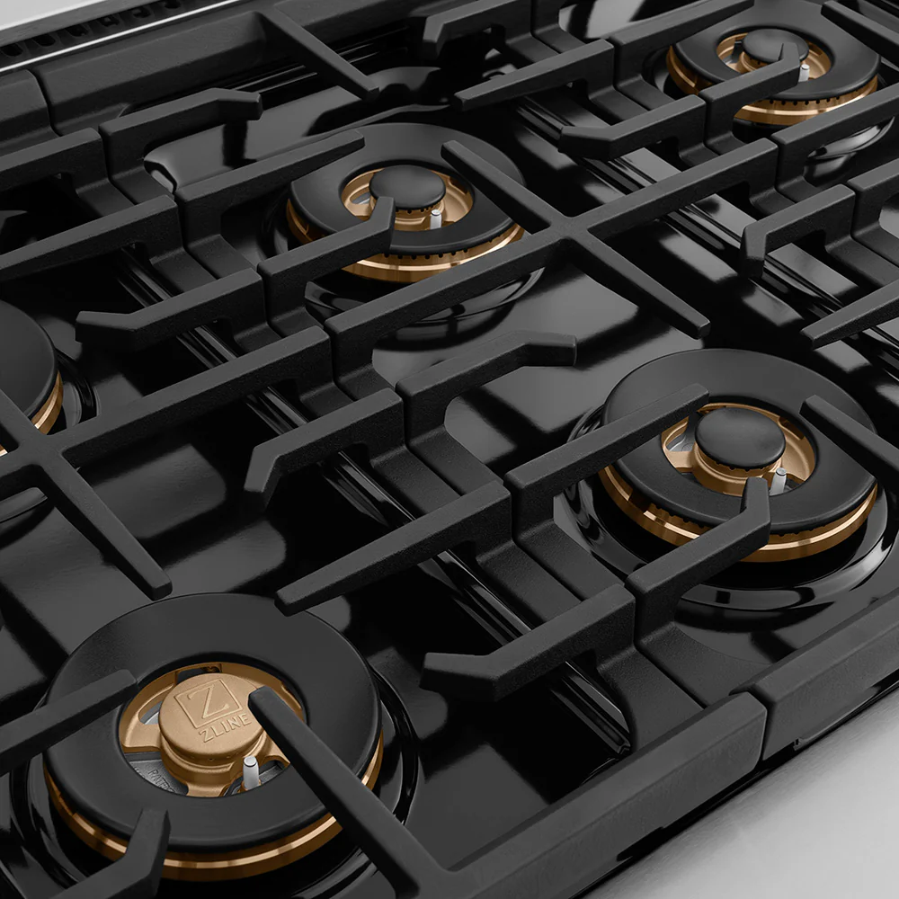 ZLINE Autograph Edition 48 in. 6.7 cu. ft. Paramount Gas Range with 8 Burner DuoPro™ Cooktop and Dual Ovens with Black Matte Doors and Champagne Bronze Accents (PSGRZ-BLM-48-CB) - Image 5