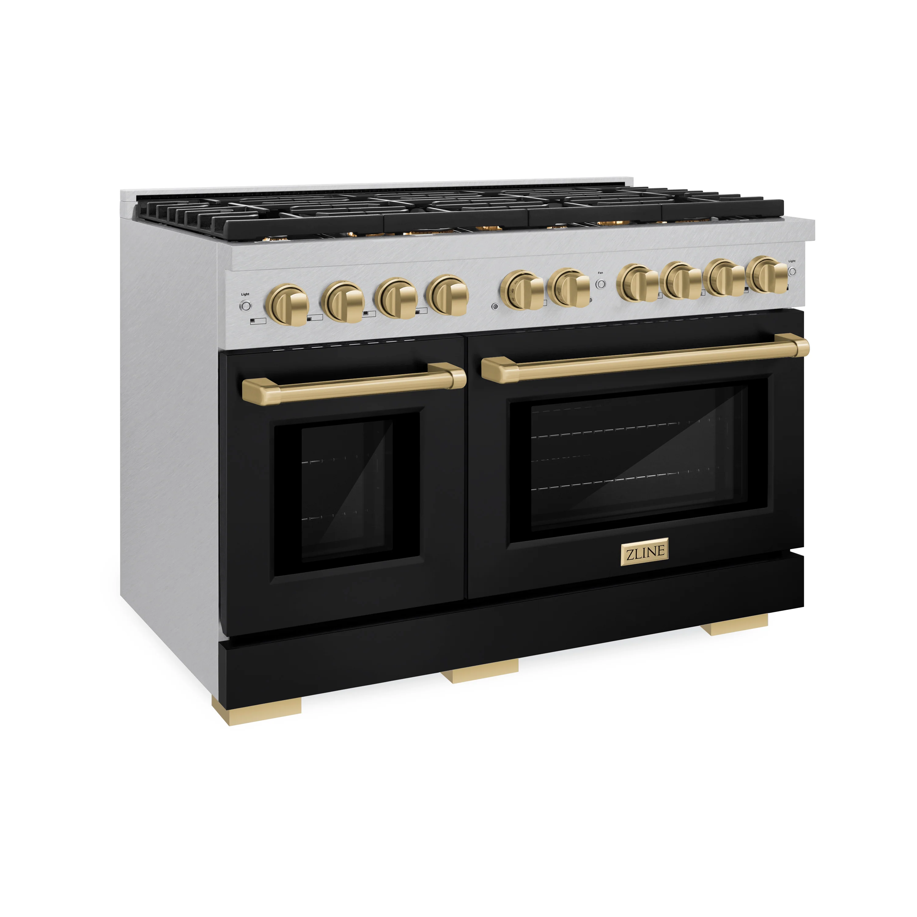 ZLINE Autograph Edition 48 in. 6.7 cu. ft. Paramount Double Oven Gas Range with 8 Burner Cooktop in Satin Stainless Steel with Black Matte Doors and Champagne Bronze Accents (SGRSZ-BLM-48-CB) - Image 3