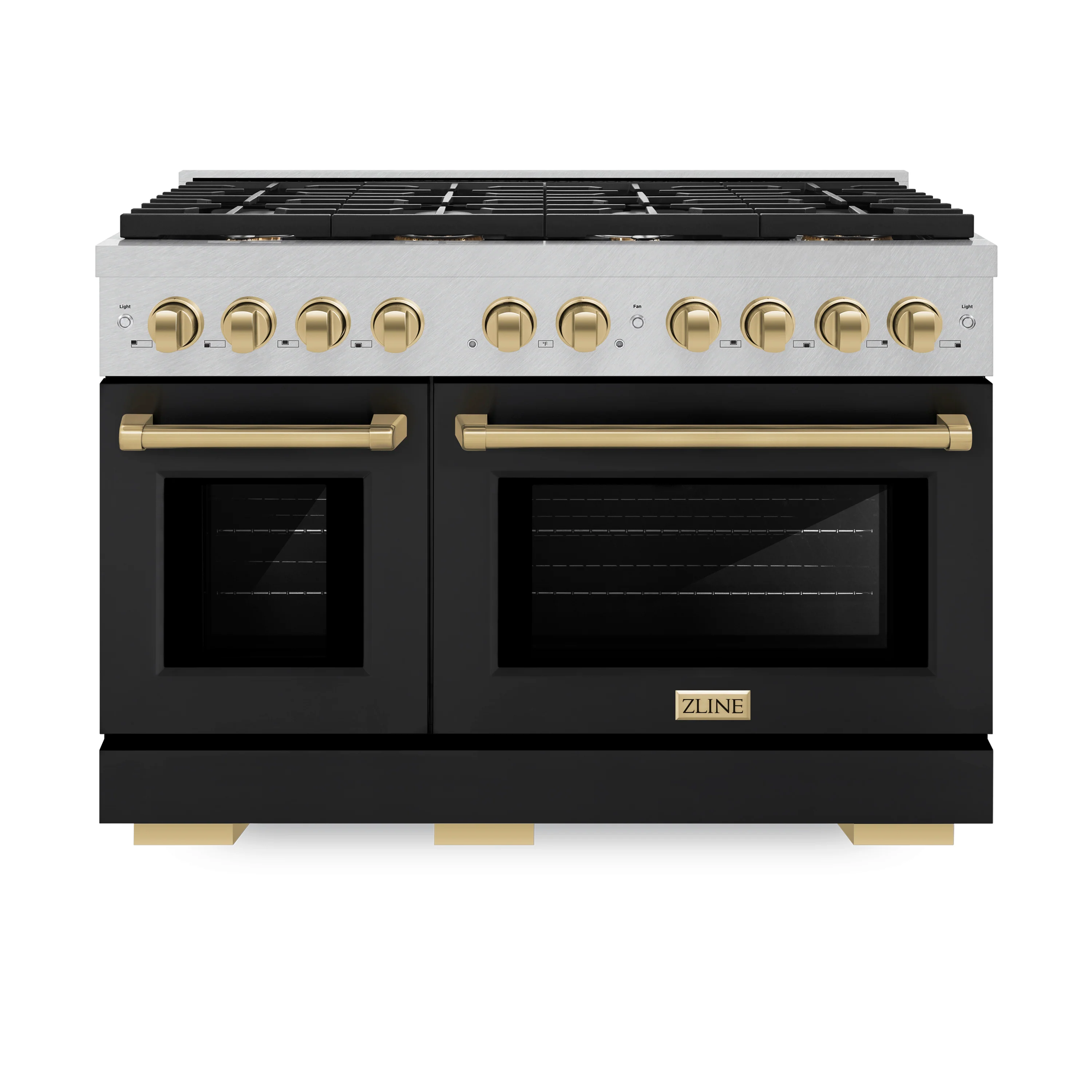 ZLINE Autograph Edition 48 in. 6.7 cu. ft. Paramount Double Oven Gas Range with 8 Burner Cooktop in Satin Stainless Steel with Black Matte Doors and Champagne Bronze Accents (SGRSZ-BLM-48-CB) - Image 5