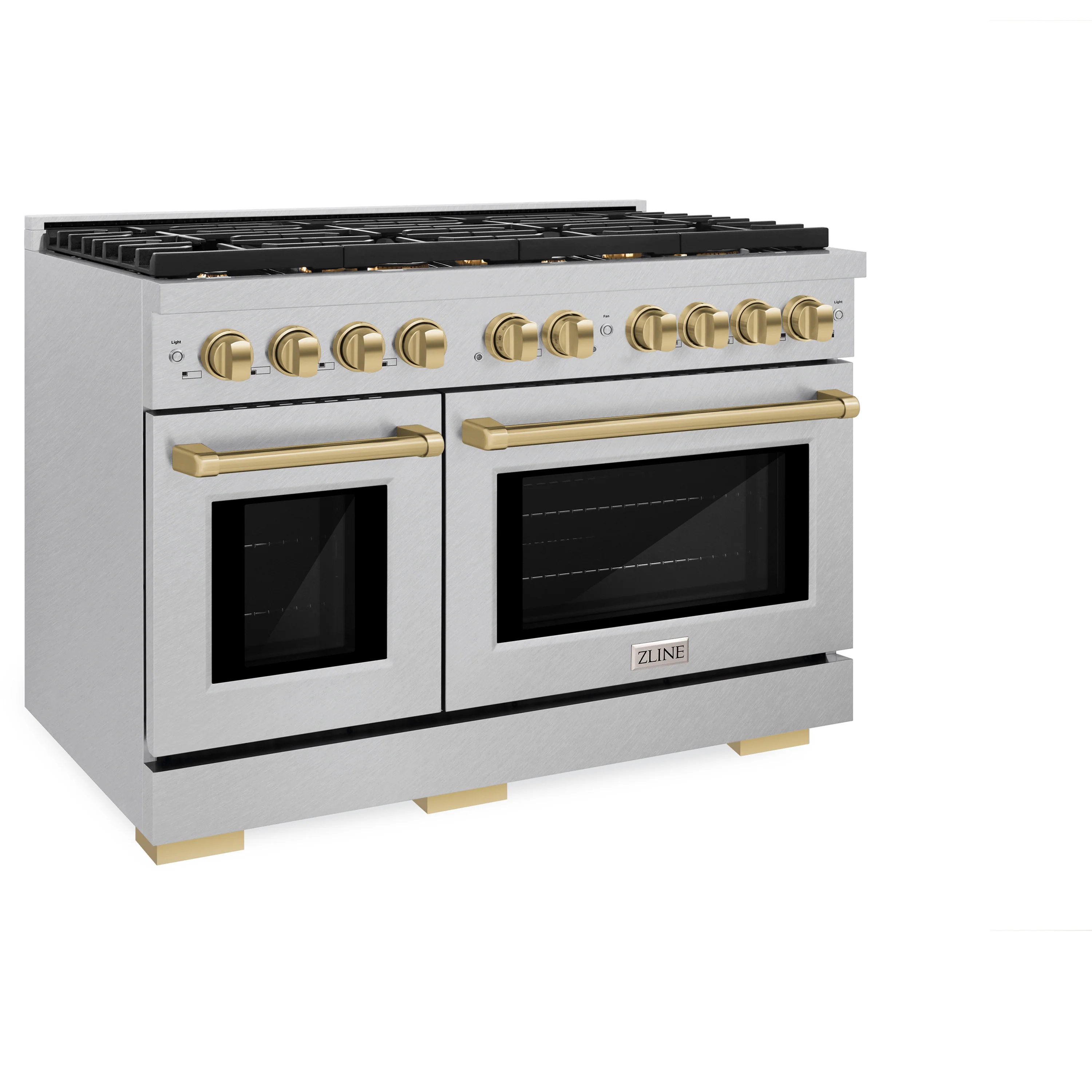 ZLINE Autograph Edition 48 in. 6.7 cu. ft. Paramount Double Oven Gas Range with 8 Burner Cooktop in Satin Stainless Steel and Champagne Bronze Accents (SGRSZ-48-CB) - Image 3