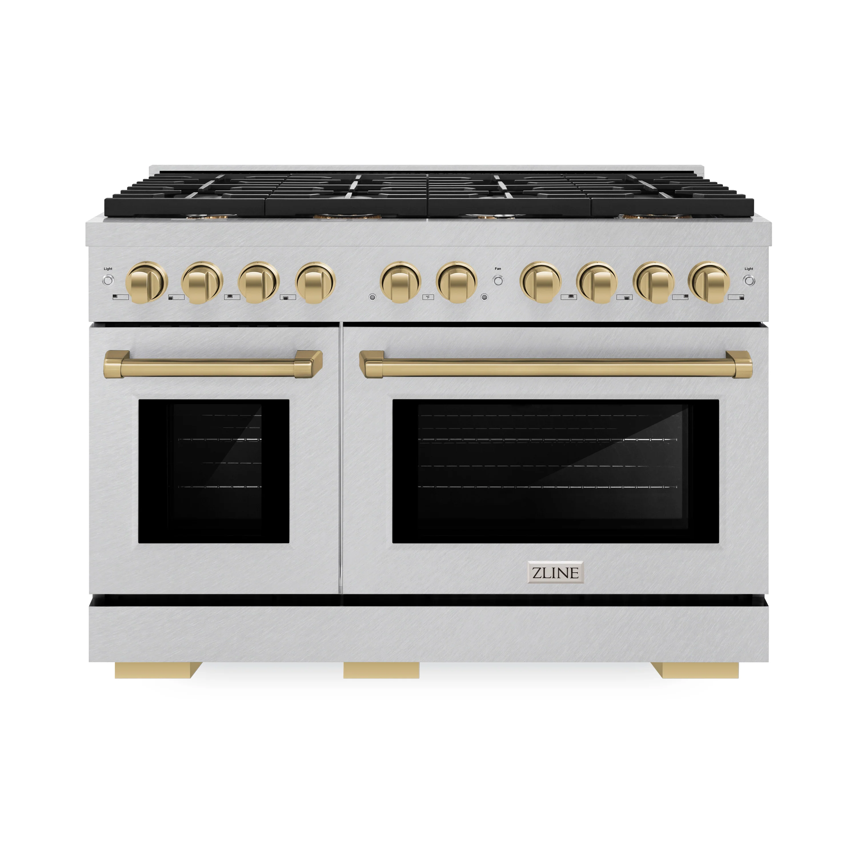 ZLINE Autograph Edition 48 in. 6.7 cu. ft. Paramount Double Oven Gas Range with 8 Burner Cooktop in Satin Stainless Steel and Champagne Bronze Accents (SGRSZ-48-CB) - Image 4