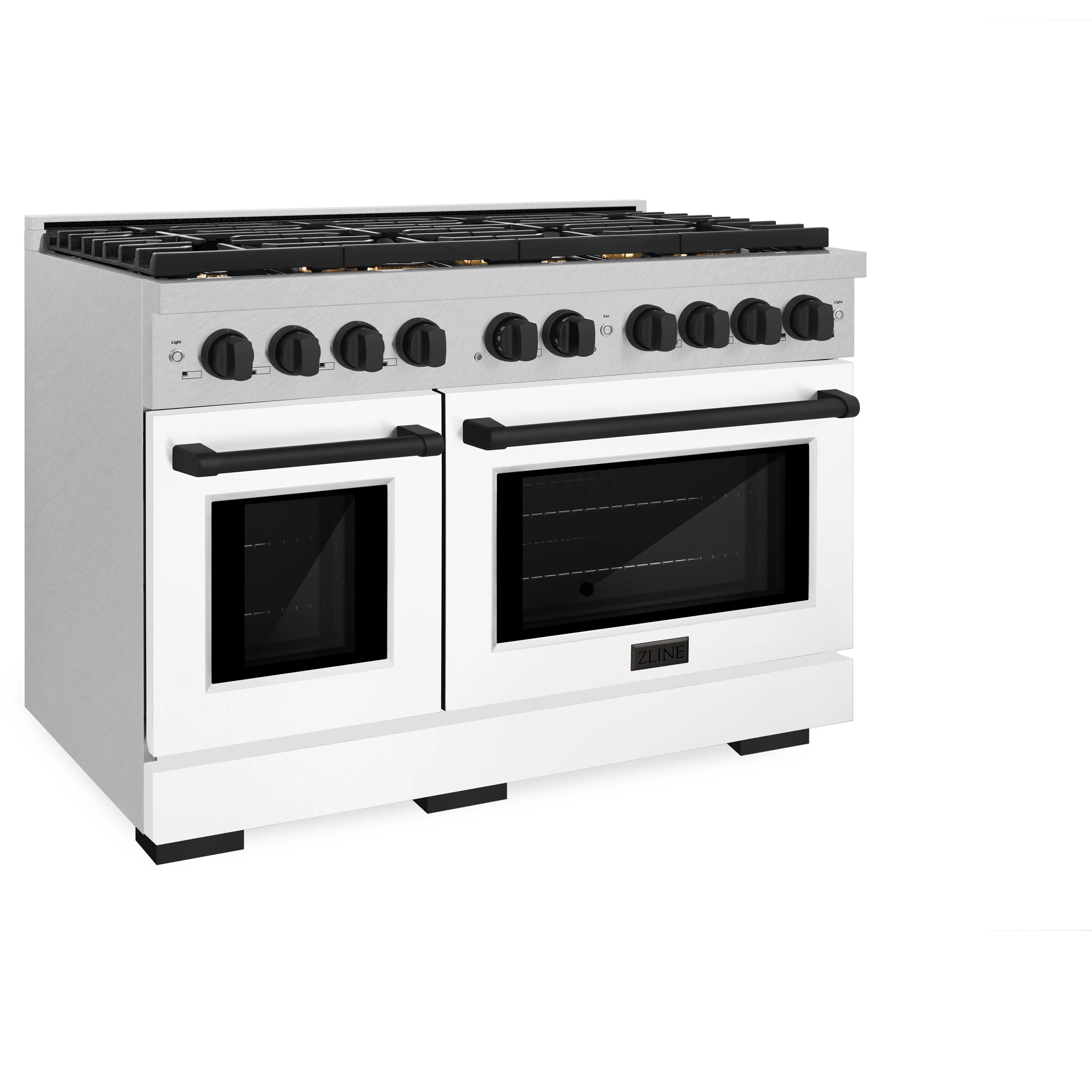 ZLINE Autograph Edition 48 in. 6.7 cu. ft. Paramount Double Oven Gas Range with 8 Burner Cooktop in Satin Stainless Steel with White Matte Doors and Matte Black Accents (SGRSZ-WM-48-MB) - Image 3