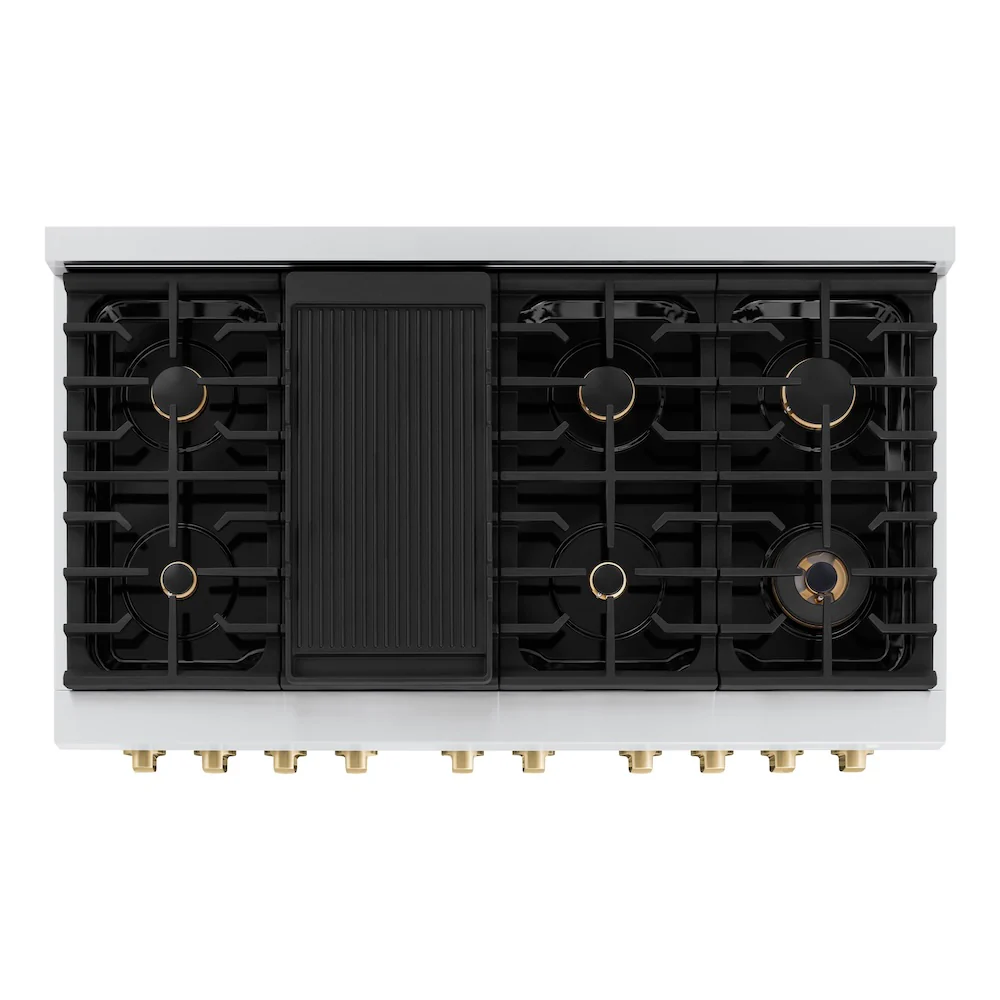 ZLINE Autograph Edition 48 in. 6.7 cu. ft. Paramount Double Oven Gas Range with 8 Burner Cooktop in Stainless Steel and Champagne Bronze Accents (SGRZ-48-CB) - Image 7