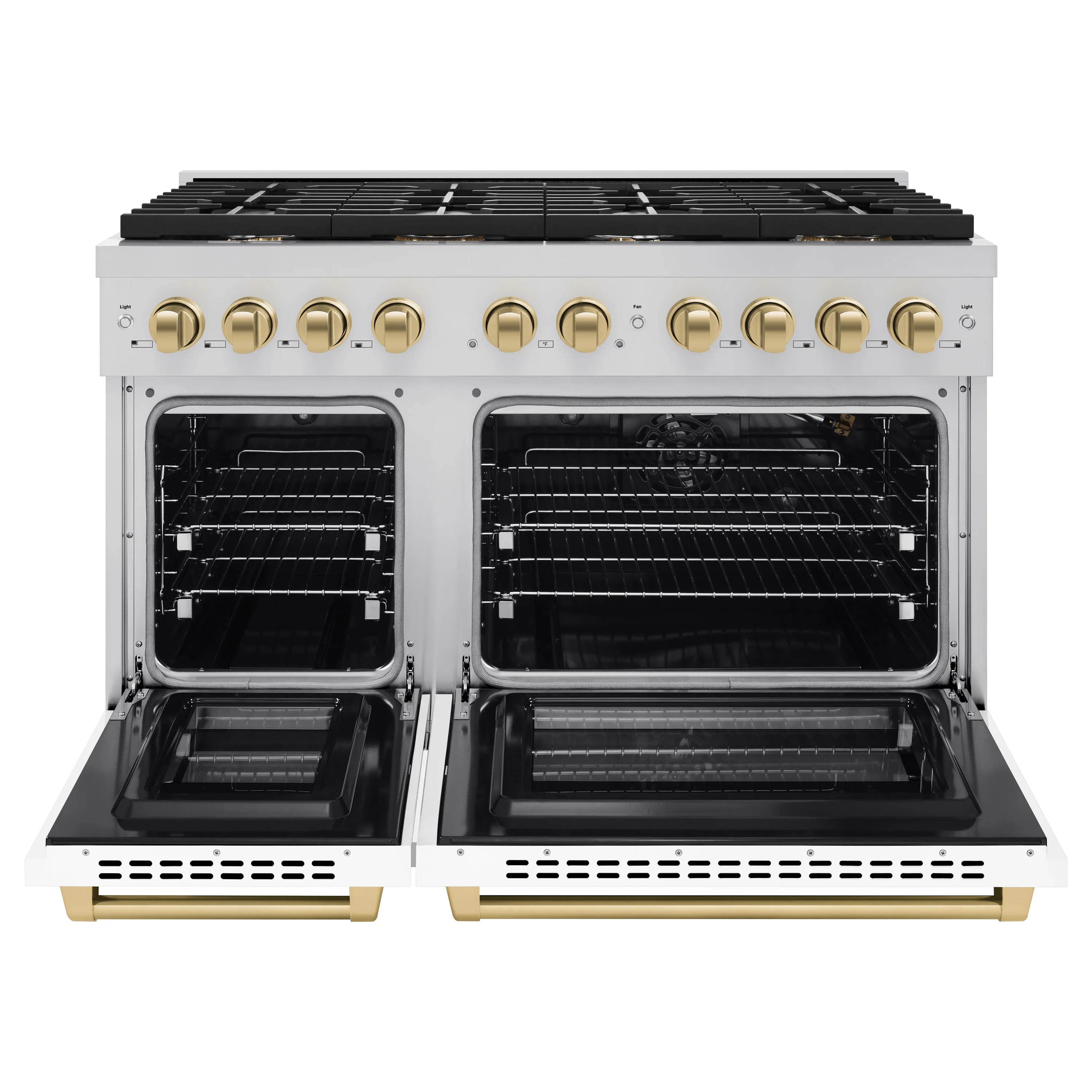 ZLINE Autograph Edition 48 in. 6.7 cu. ft. Paramount Double Oven Gas Range with 8 Burner Cooktop in Stainless Steel with White Matte Doors and Champagne Bronze Accents (SGRZ-WM-48-CB) - Image 3