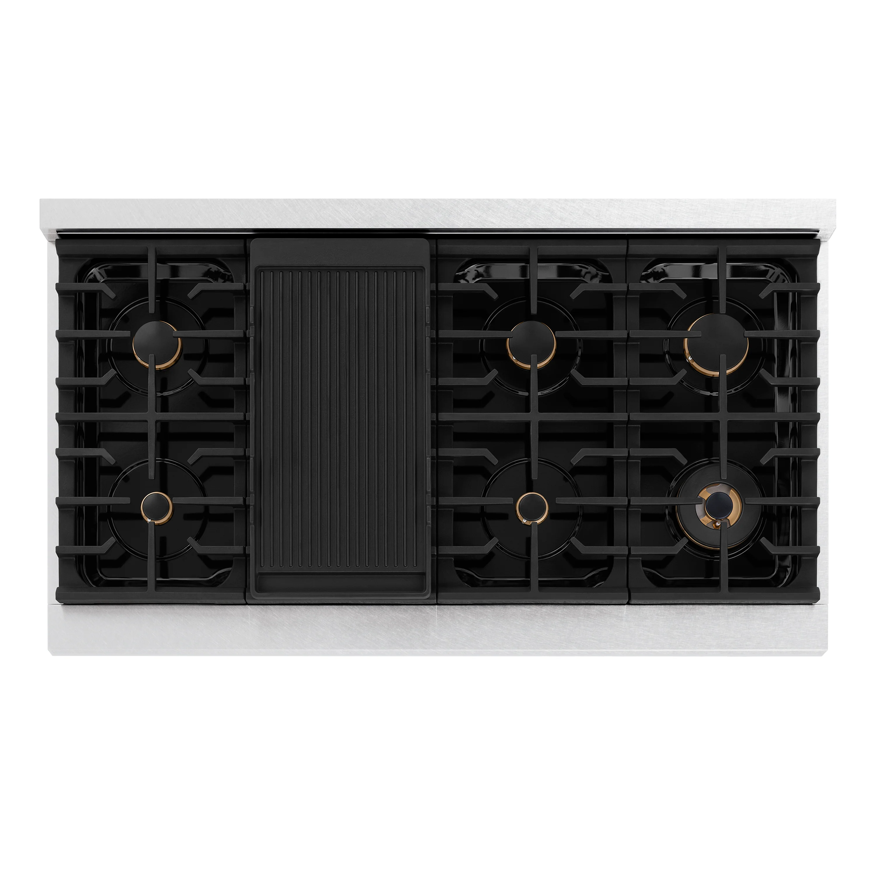 ZLINE 48 in. Autograph Edition Paramount Gas Rangetop with 8 Burners and Porcelain Cooktop in Satin Stainless Steel with Champagne Bronze Accents (SRTSZ-48-CB) - Image 4