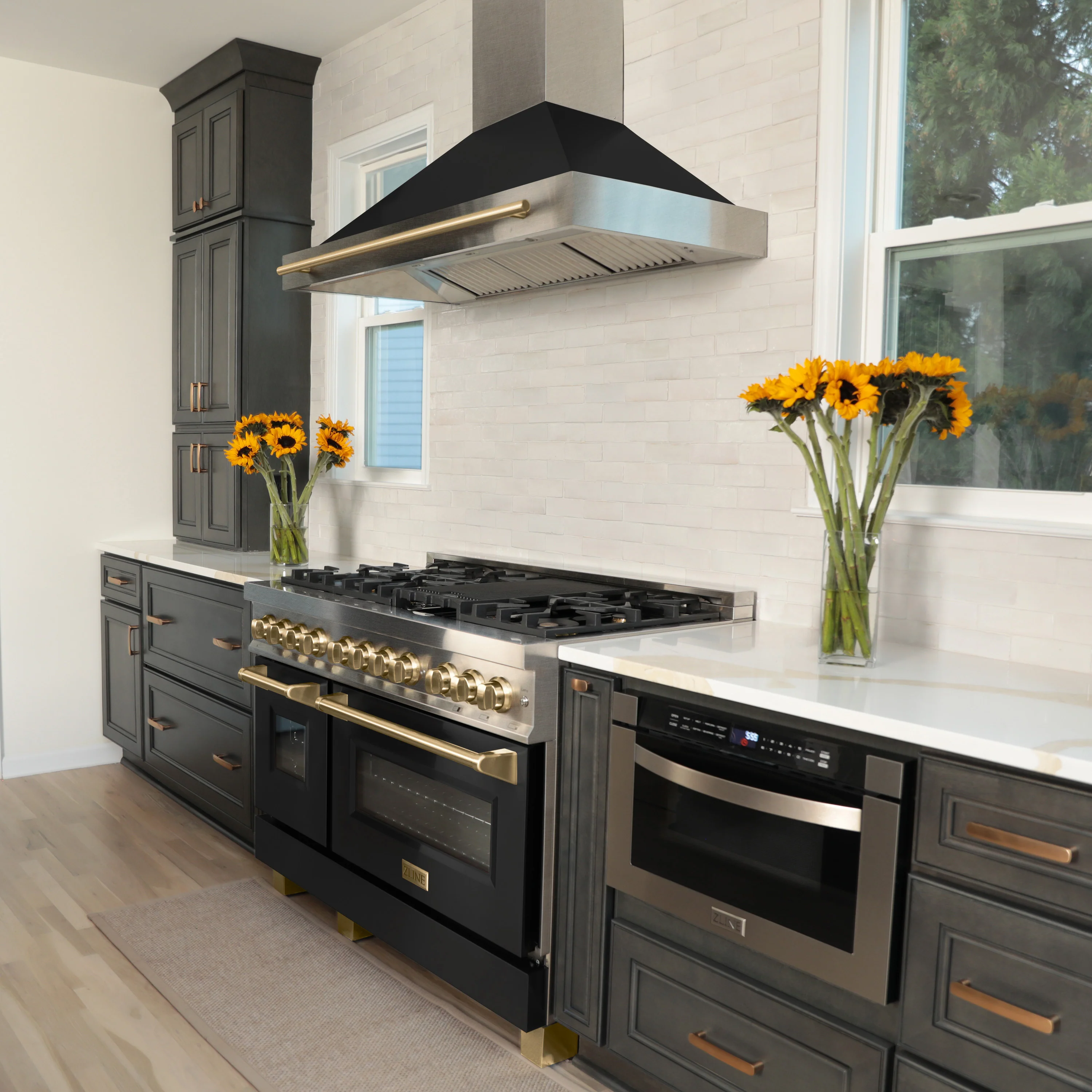 ZLINE Autograph Edition 48 in. Convertible Satin Stainless Steel Wall Mount Range Hood with Black Matte Shell and Champagne Bronze Handle (KB4SNZ-BLM48-CB) - Image 10