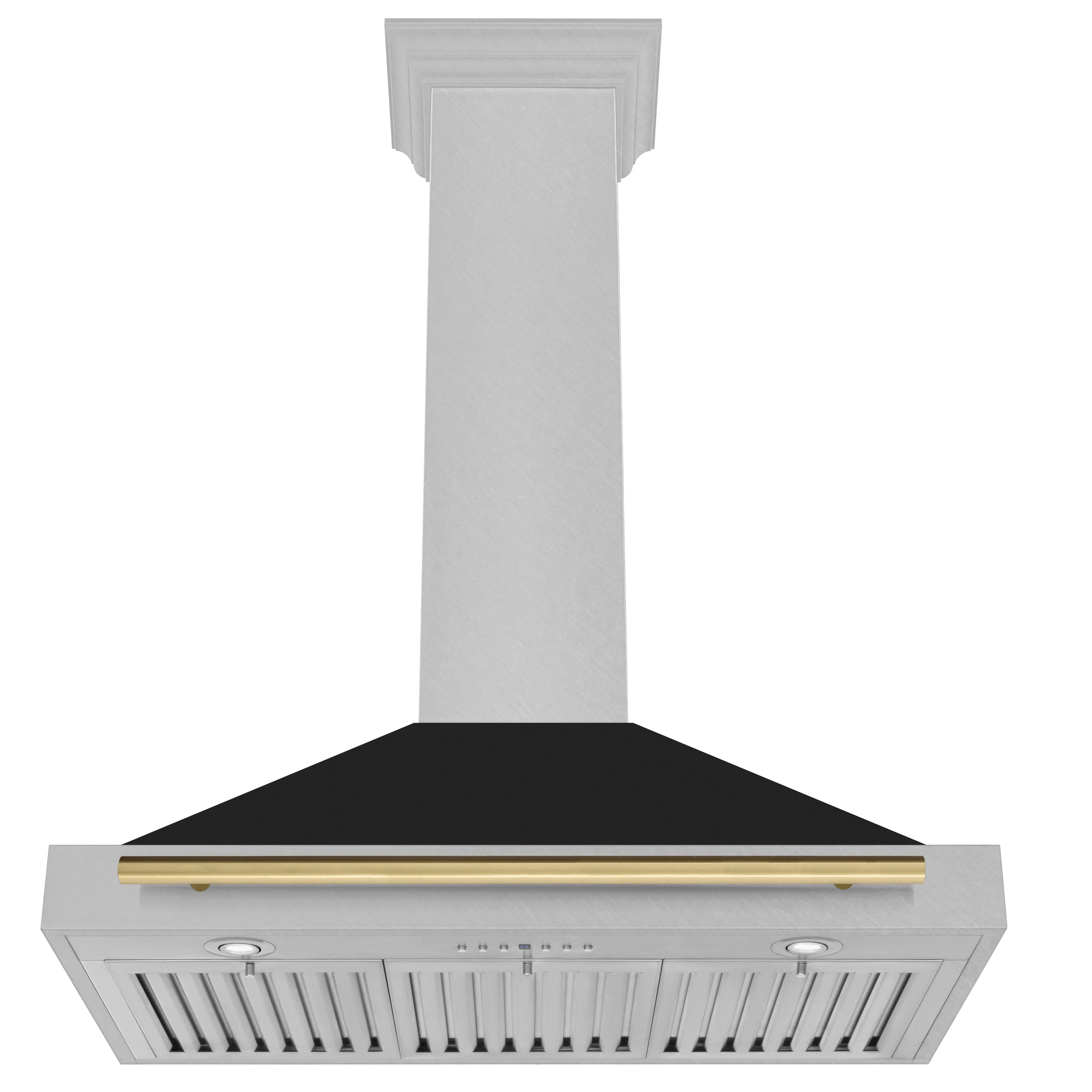 ZLINE Autograph Edition 48 in. Convertible Satin Stainless Steel Wall Mount Range Hood with Black Matte Shell and Polished Gold Handle (KB4SNZ-BLM48-G) - Image 5