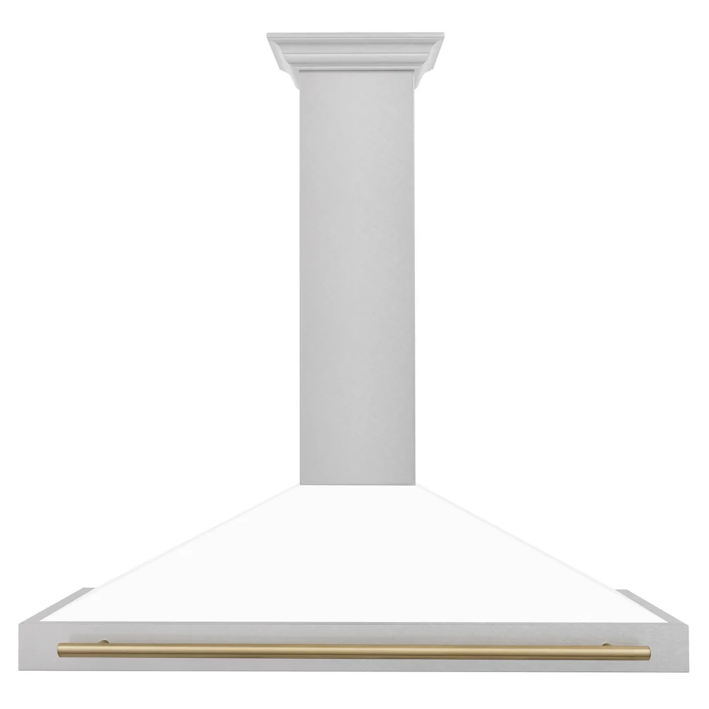 ZLINE 48 in. Autograph Edition Convertible Fingerprint Resistant Satin Stainless Steel Range Hood with White Matte Shell and Champagne Bronze Handle (KB4SNZ-WM48-CB) - Image 3