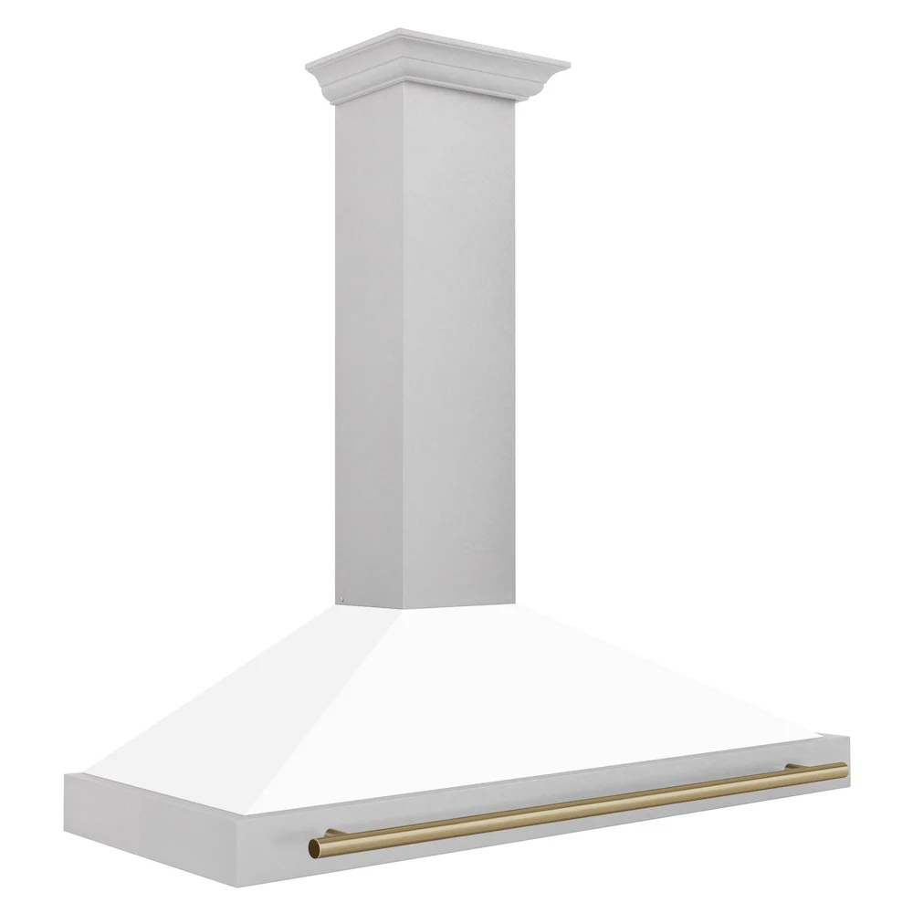 ZLINE 48 in. Autograph Edition Convertible Fingerprint Resistant Satin Stainless Steel Range Hood with White Matte Shell and Champagne Bronze Handle (KB4SNZ-WM48-CB) - Image 4